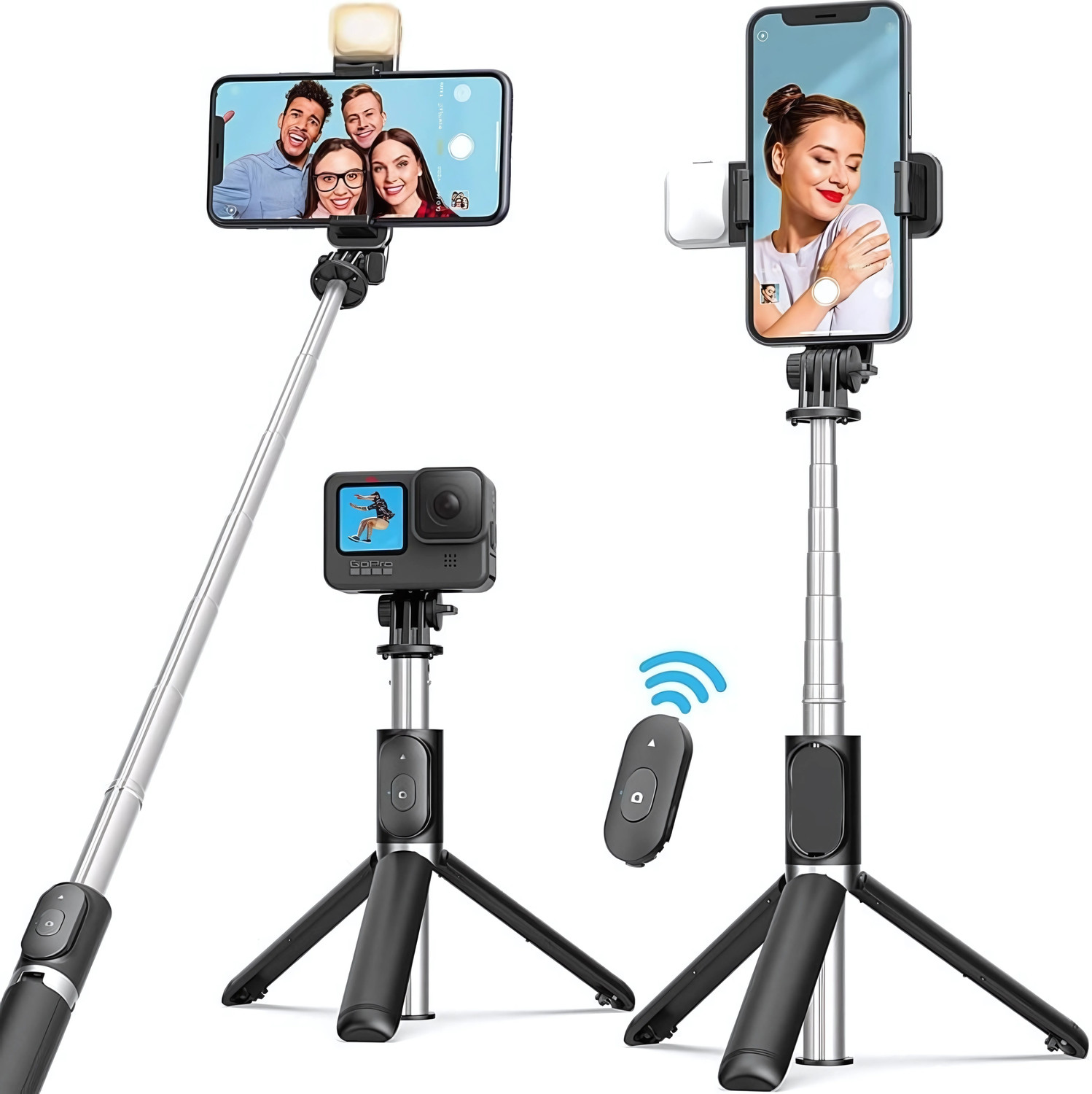 Image of NAFA 70cm Selfie Stick Tripod with LED Light & Bluetooth Remote Bluetooth Selfie Stick