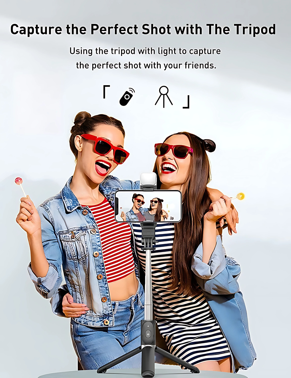 Image of NAFA 70cm Selfie Stick Tripod with LED Light & Bluetooth Remote Bluetooth Selfie Stick