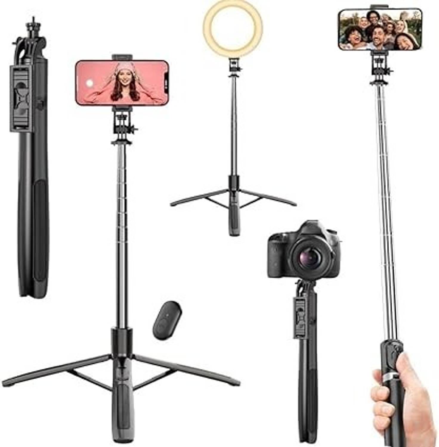 BfsTeckt Phone Tripod & Selfie Stick, All in One Bluetooth Selfie Stick