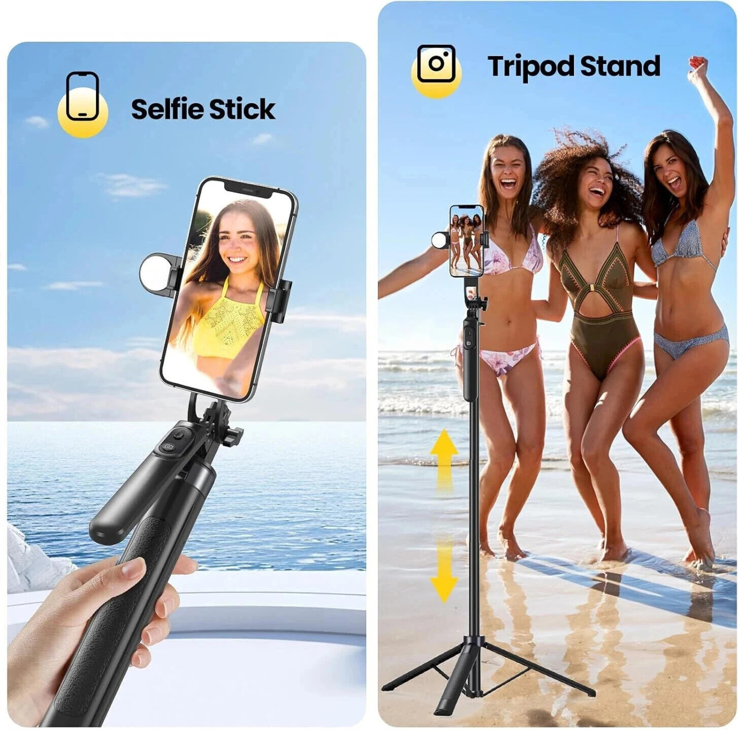 Image of Kingone Long Selfie Stick with Tripod Stand Aluminum 71inch /180cm 360 Degree Rotation Selfie Stick Tripod for Phone Bluetooth Selfie Stick