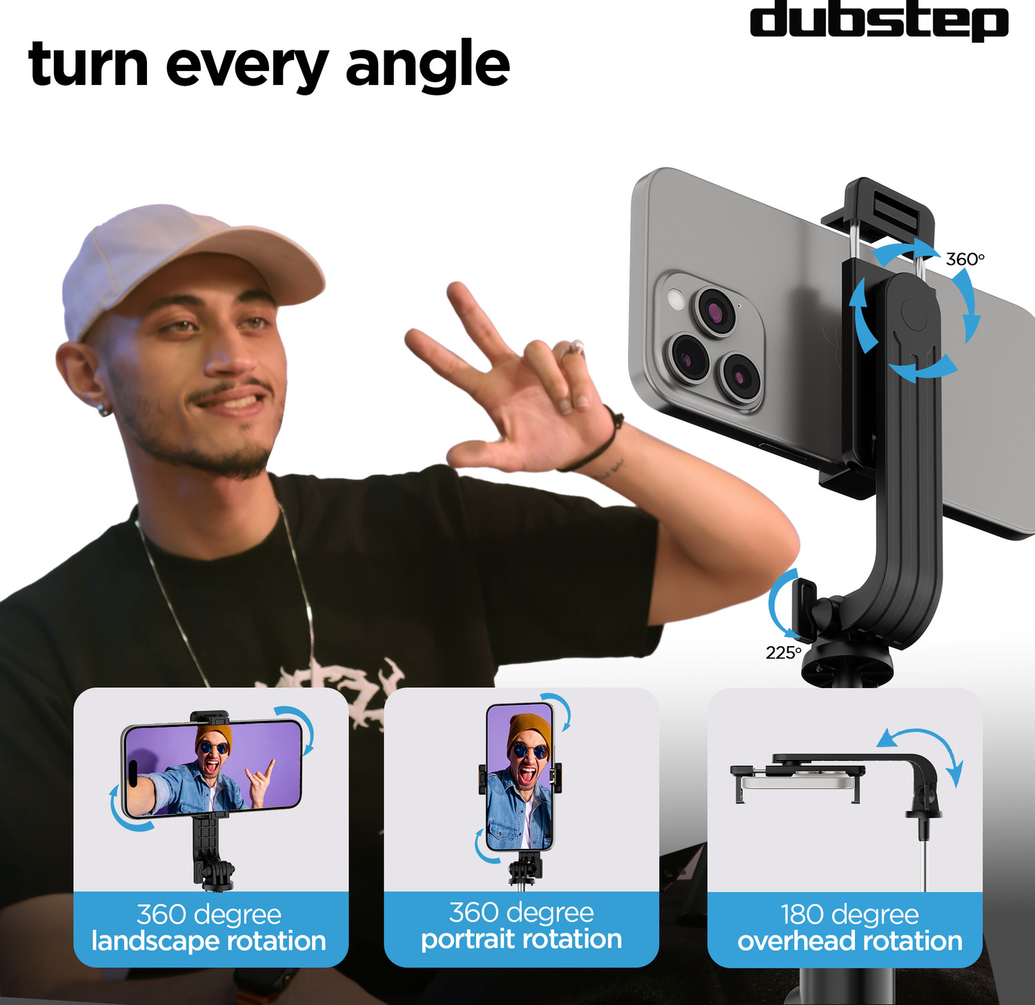 Image of Dubstep Flickstick Smart Selfie Stick with 360 Degree Rotation Bluetooth Selfie Stick