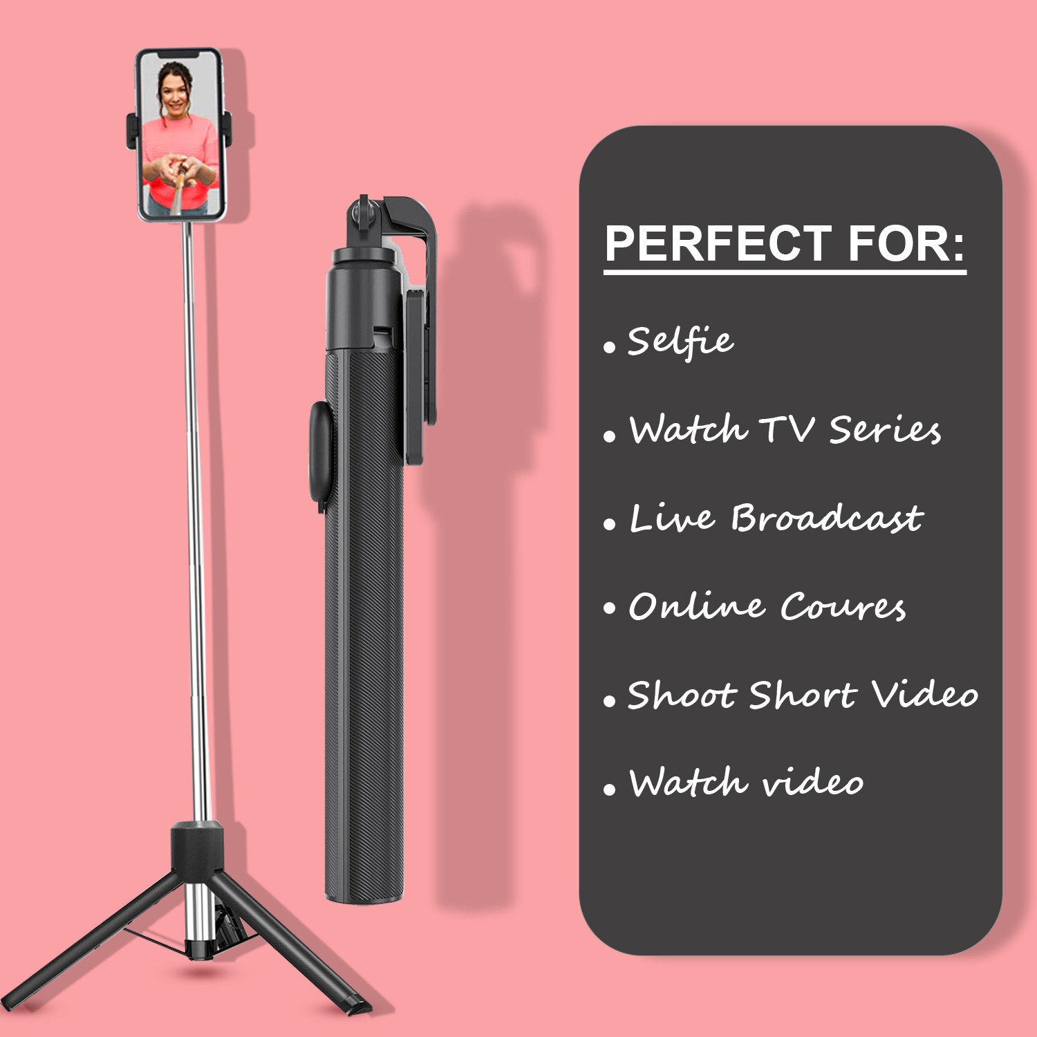 Image of CROWNVIZ Selfie Stick Tripod All in One Professional 67'' Selfie Stick with Large Reinforced Tripod Stand Bluetooth Selfie Stick with Wireless Remote & Collar Mic Bluetooth Selfie Stick