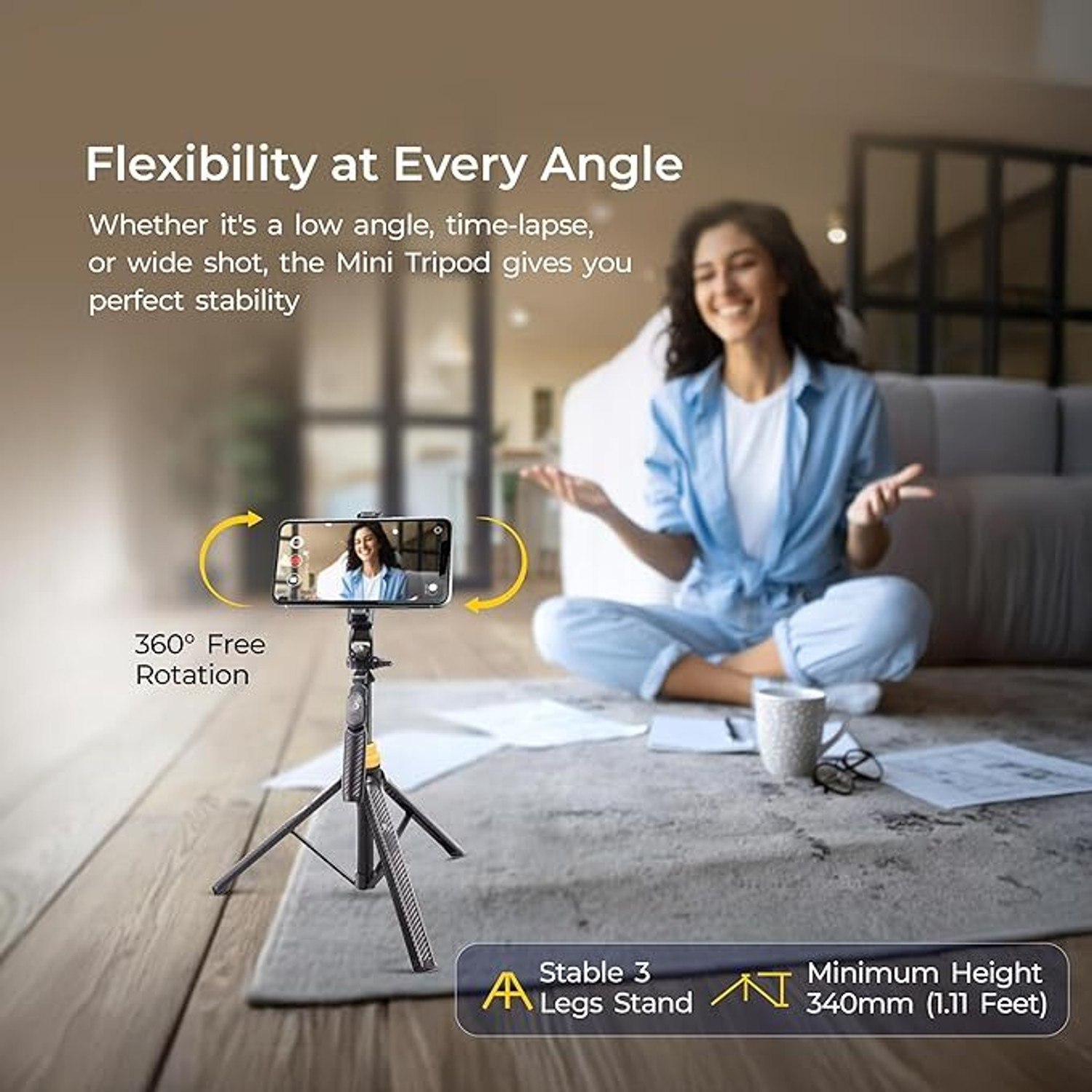 Image of DIGITEK DTR-555 SS 5.57ft Foldable Tripod Selfie Stick for Smartphones & Cameras, 360 Rotation, 3-Leg Base, 2Kg Load, 10m Wireless Remote, 7 Section Bluetooth Selfie Stick