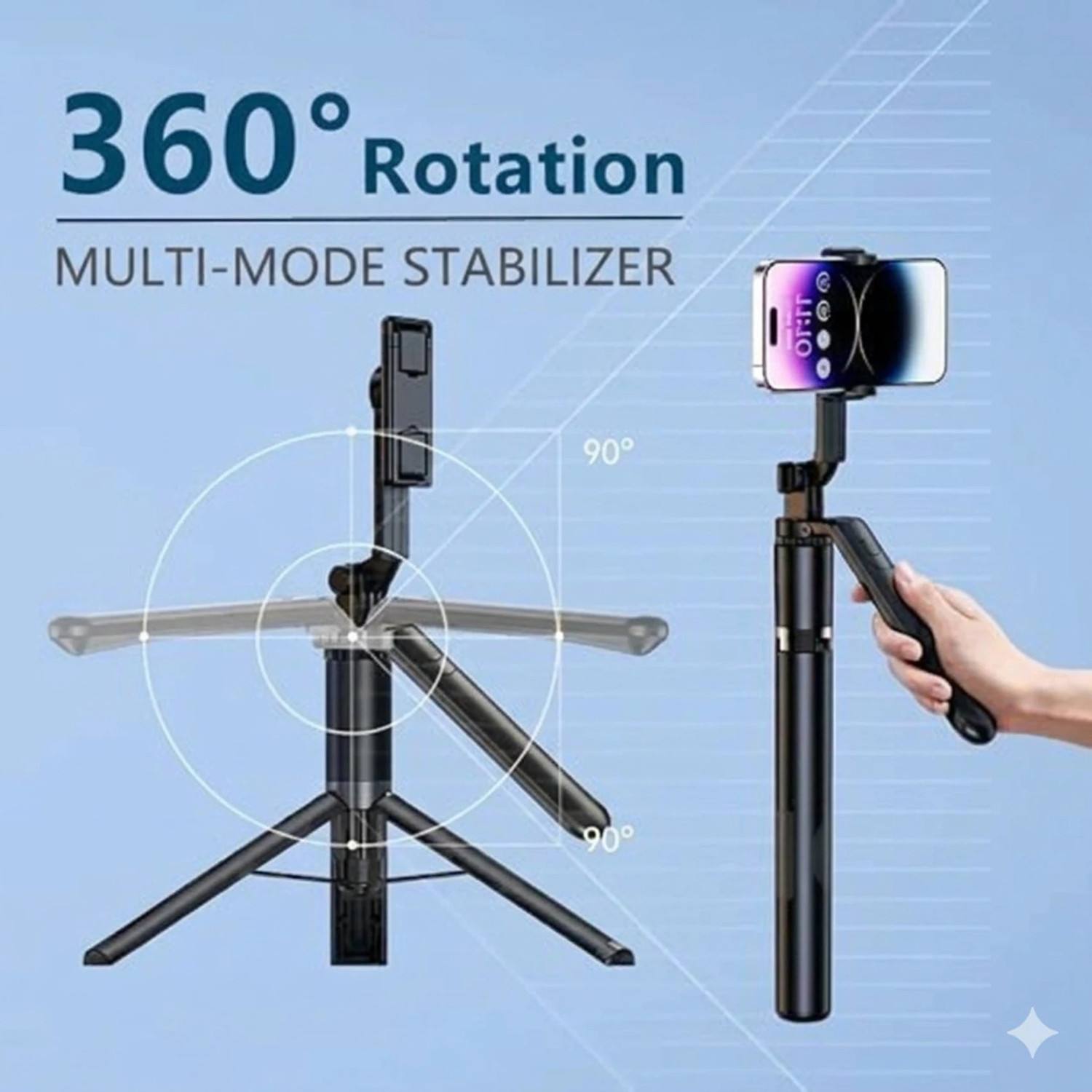 Image of CABTRONICS R16S Selfie Stick Tripod with Foldable Grip Handle, 1.7M Extendable Mobile Stand, Bluetooth Remote & LED Fill Light for iPhone /Android, Vlogging & Reels Bluetooth Selfie Stick