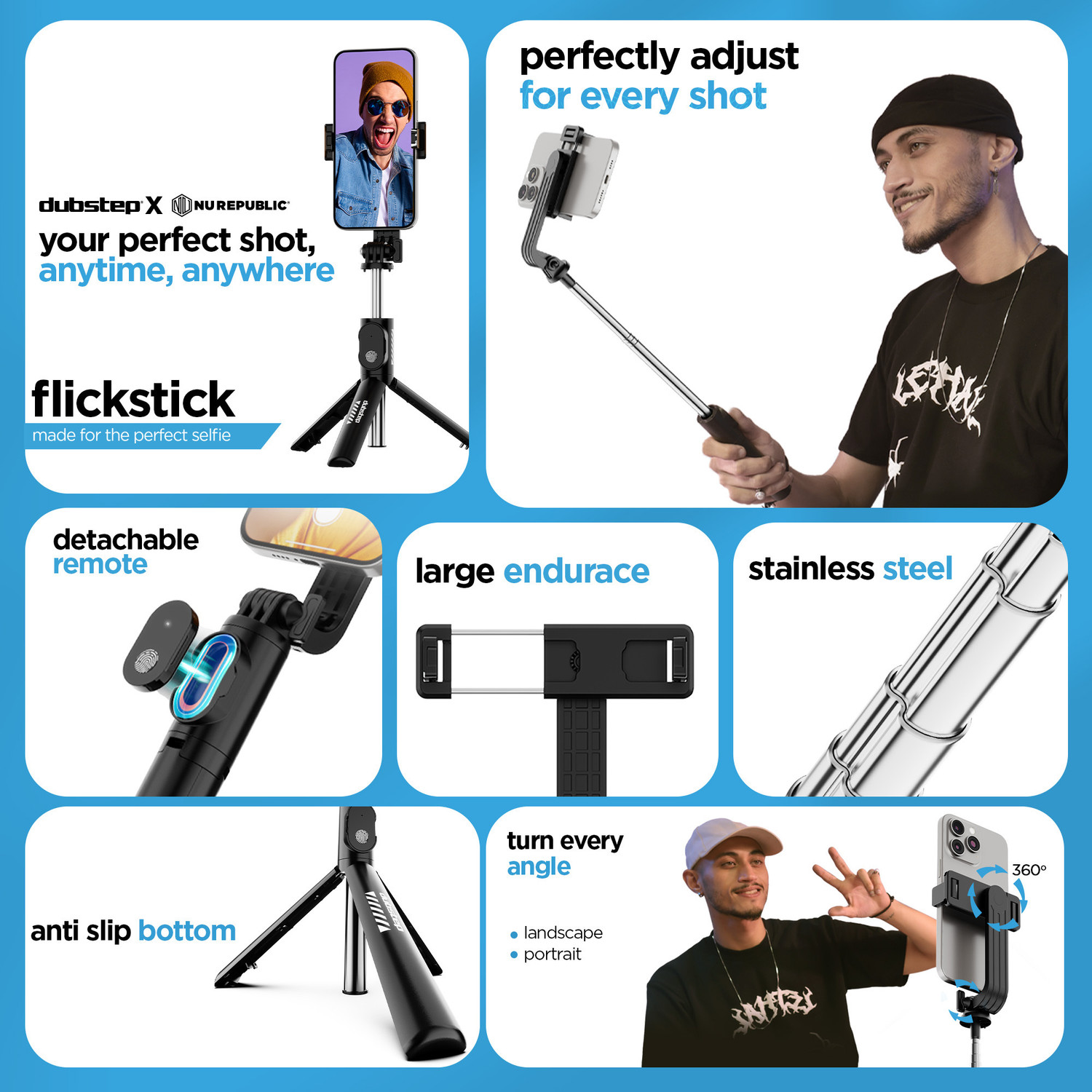 Image of Dubstep Flickstick Smart Selfie Stick with 360 Degree Rotation Bluetooth Selfie Stick