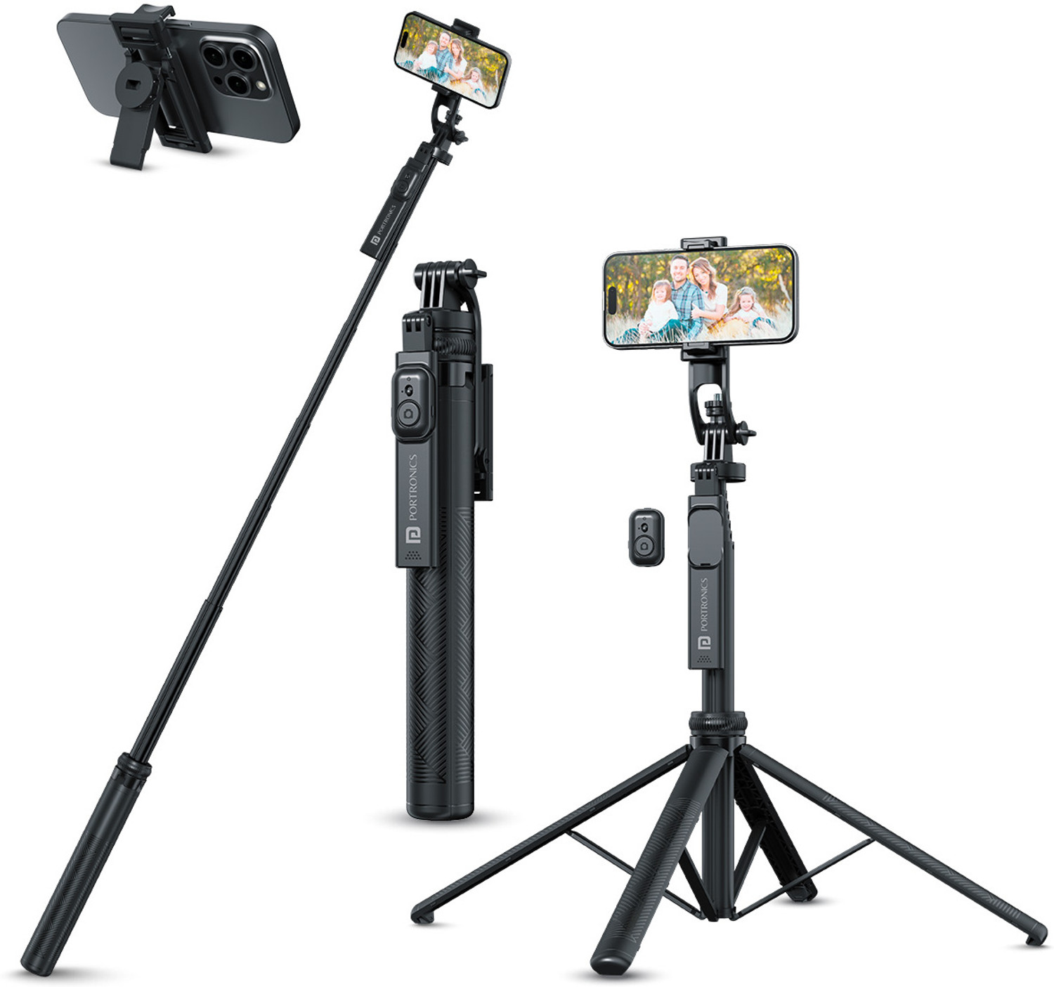 Image of Portronics Lumistick 2 Smart Selfie Stick, 6ft Tripod Stand,3 in 1 Multifunctional design Bluetooth Selfie Stick
