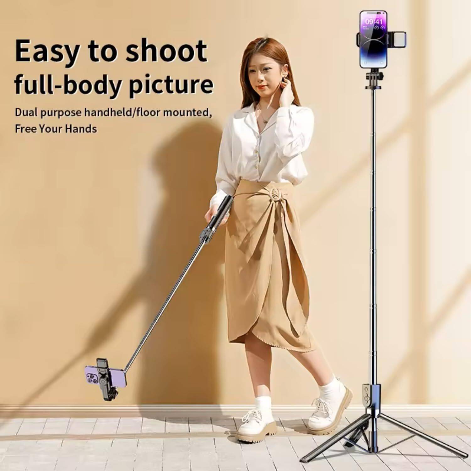 Hold 63" Selfie Stick Tripod with Light - Image 3