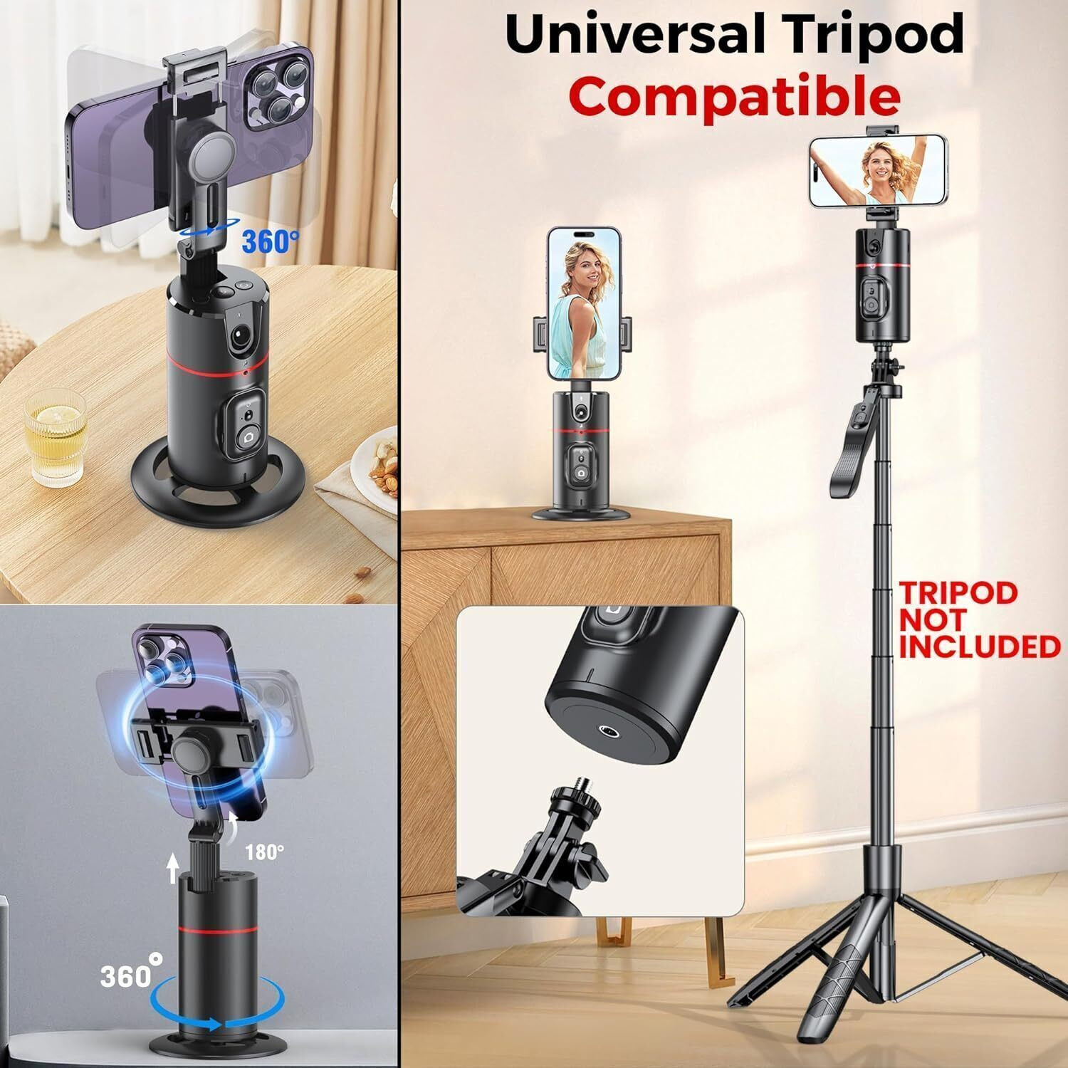 Image of DASUBHA Auto Face Tracking Tripod,360 Rotation Mobile Holder for Smart Video&Photo Shooting with Remote,No App Needed,Gimbal Stabilizer with Gesture Control for Vlog,Streaming & Video Recording,Black Bluetooth Selfie Stick