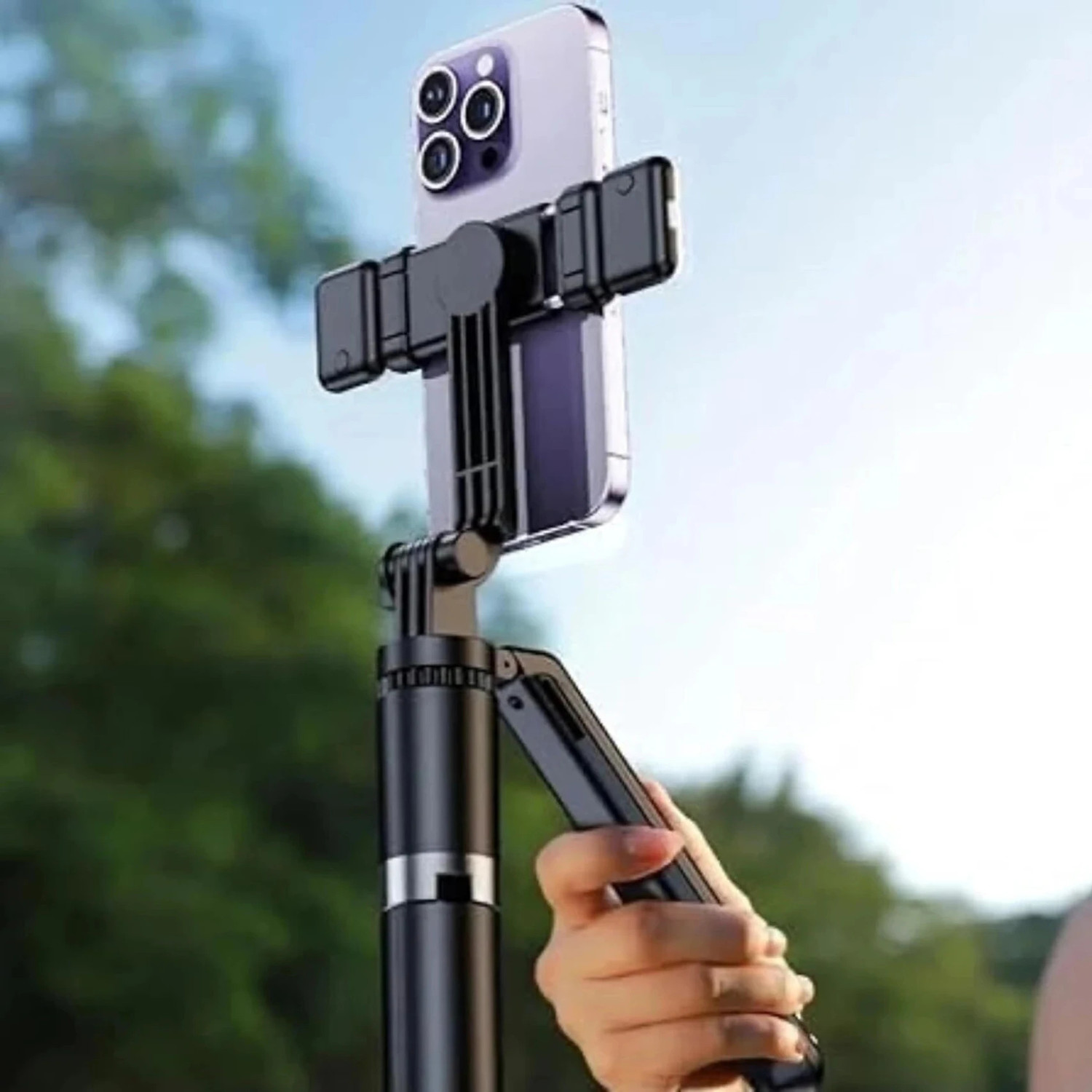Image of CABTRONICS R16S Selfie Stick Tripod with Foldable Grip Handle, 1.7M Extendable Mobile Stand, Bluetooth Remote & LED Fill Light for iPhone /Android, Vlogging & Reels Bluetooth Selfie Stick