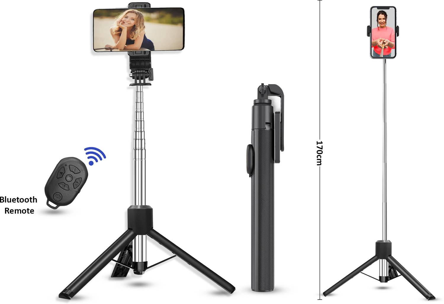 ANY KART High Quality 31-170cm length 360° Selfie Stick with BT Remote Tripod Stand Tripod