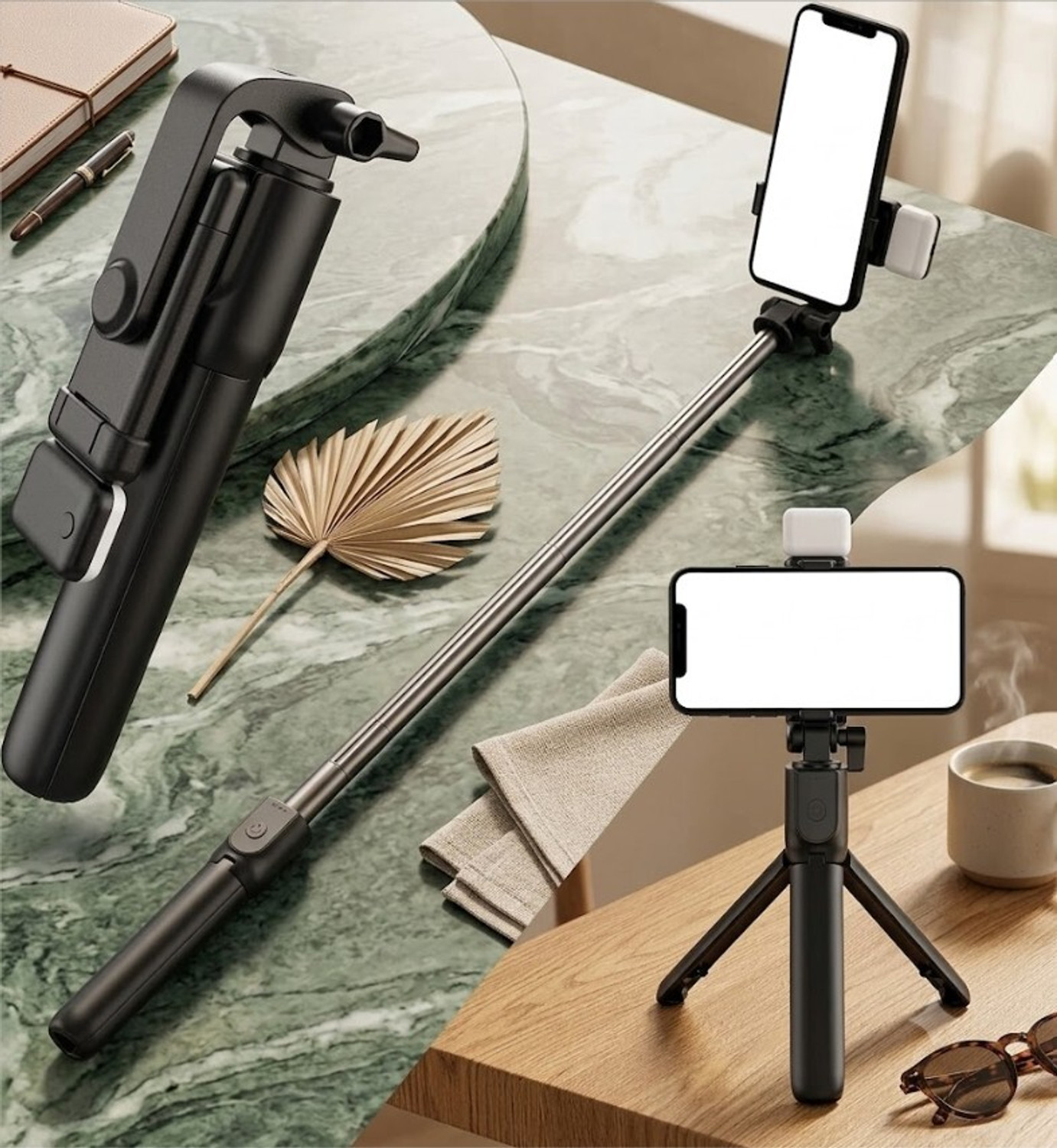 Image of PRODART Wireless Remote Control with LED Light Bluetooth Selfie Stick