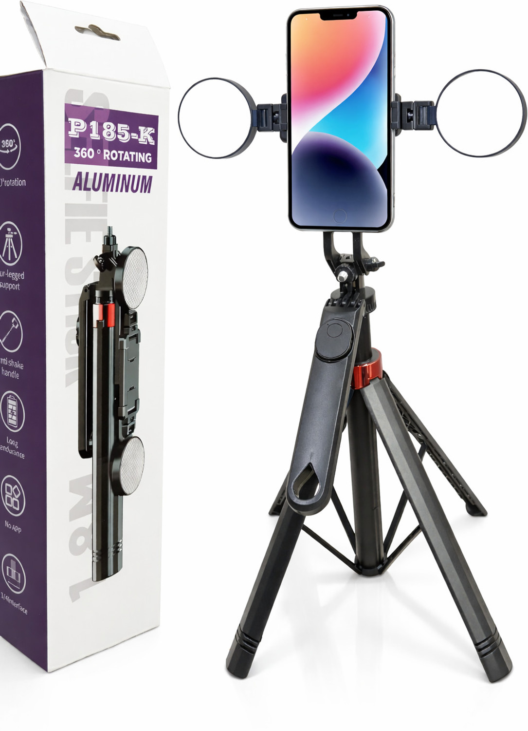 Image of FITRIC P185-K Professional 3-in-1 Extendable Selfie Stick Tripod with Detachable Bluetooth Remote, 360 Rotating Phone Holder, Anti-Shake Aluminum Handle, 4-Leg Stable Stand, Universal 1 /4 Inch Screw Mount Compatible with Android , DSLR & Action Cameras, Lightweight Portable Travel Vlogging Stick, Handsfree Photography Stand for Reels, YouTube, Live Streaming, Video Calls, Group Photos, Outdoor Shooting, Content Creators, Influencers and Everyday Smartphone Users Bluetooth Selfie Stick