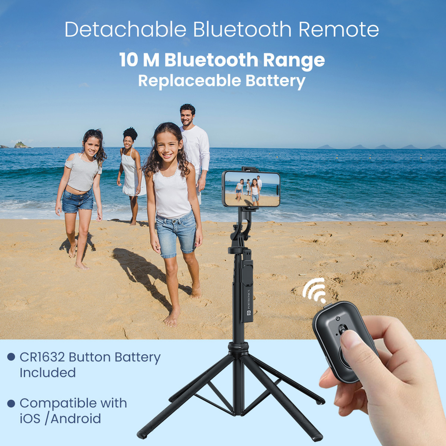 Image of Portronics Lumistick 2 Smart Selfie Stick, 6ft Tripod Stand,3 in 1 Multifunctional design Bluetooth Selfie Stick