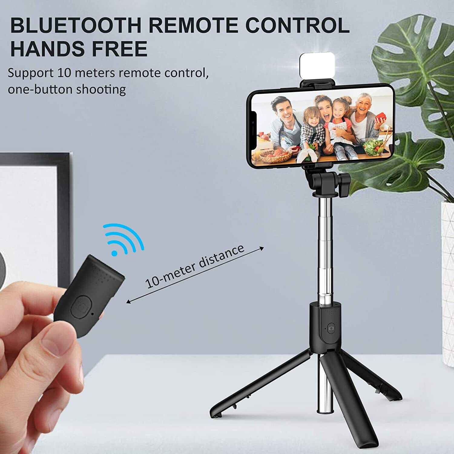 Image of Hold up Stable Selfie Stick Tripod with Fill Light, Bluetooth Wireless Remote with Switch, for iPhone 13 /12 /11 /XS Max /8 /7, Samsung Galaxy S21 /S20 /S10 /S10+, Google Pixel 5a /5 /4 XL /4, Huawei P40 / P30 Pro Bluetooth Selfie Stick