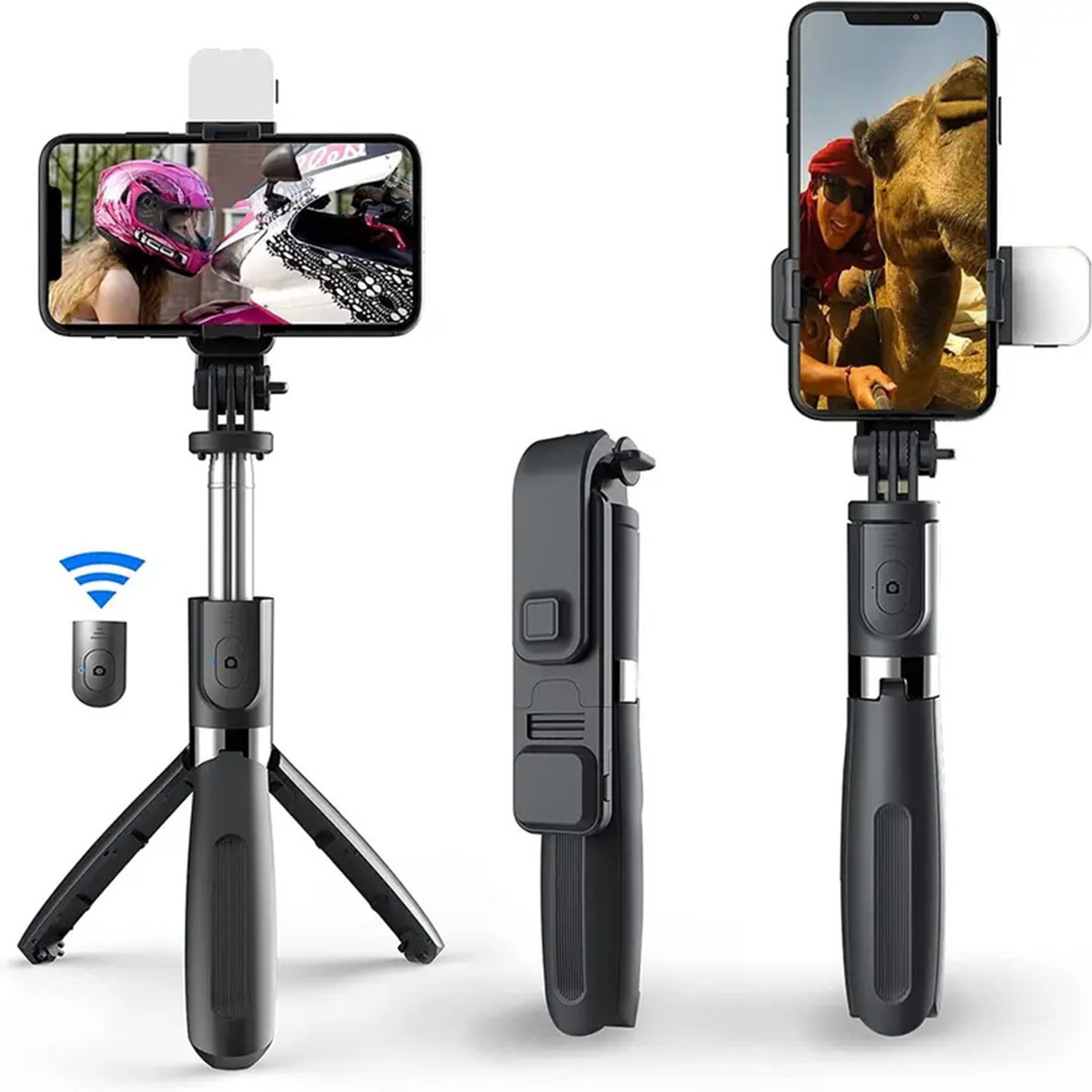 Image of Hold up Stable Selfie Stick Tripod with Fill Light, Bluetooth Wireless Remote with Switch, for iPhone 13 /12 /11 /XS Max /8 /7, Samsung Galaxy S21 /S20 /S10 /S10+, Google Pixel 5a /5 /4 XL /4, Huawei P40 / P30 Pro Bluetooth Selfie Stick