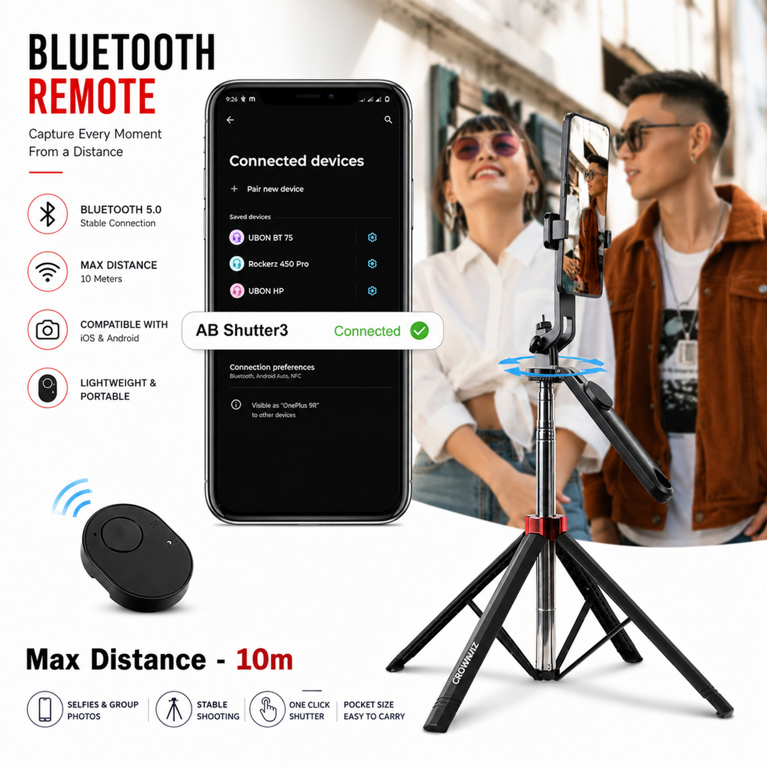 Image of SB Q180 Selfie Stick with Tripod Stand and Bluetooth Remote, 360 Rotating Mobile Holder, 4 Leg Stable Selfie Stick for iPhone Android Phones, Long Extendable Vlogging Stand, Portable Camera Tripod for Reels, Live Streaming, Video Recording, YouTube, Travel, Photography and Content Creator Setup Bluetooth Selfie Stick (Black, Remote Included)