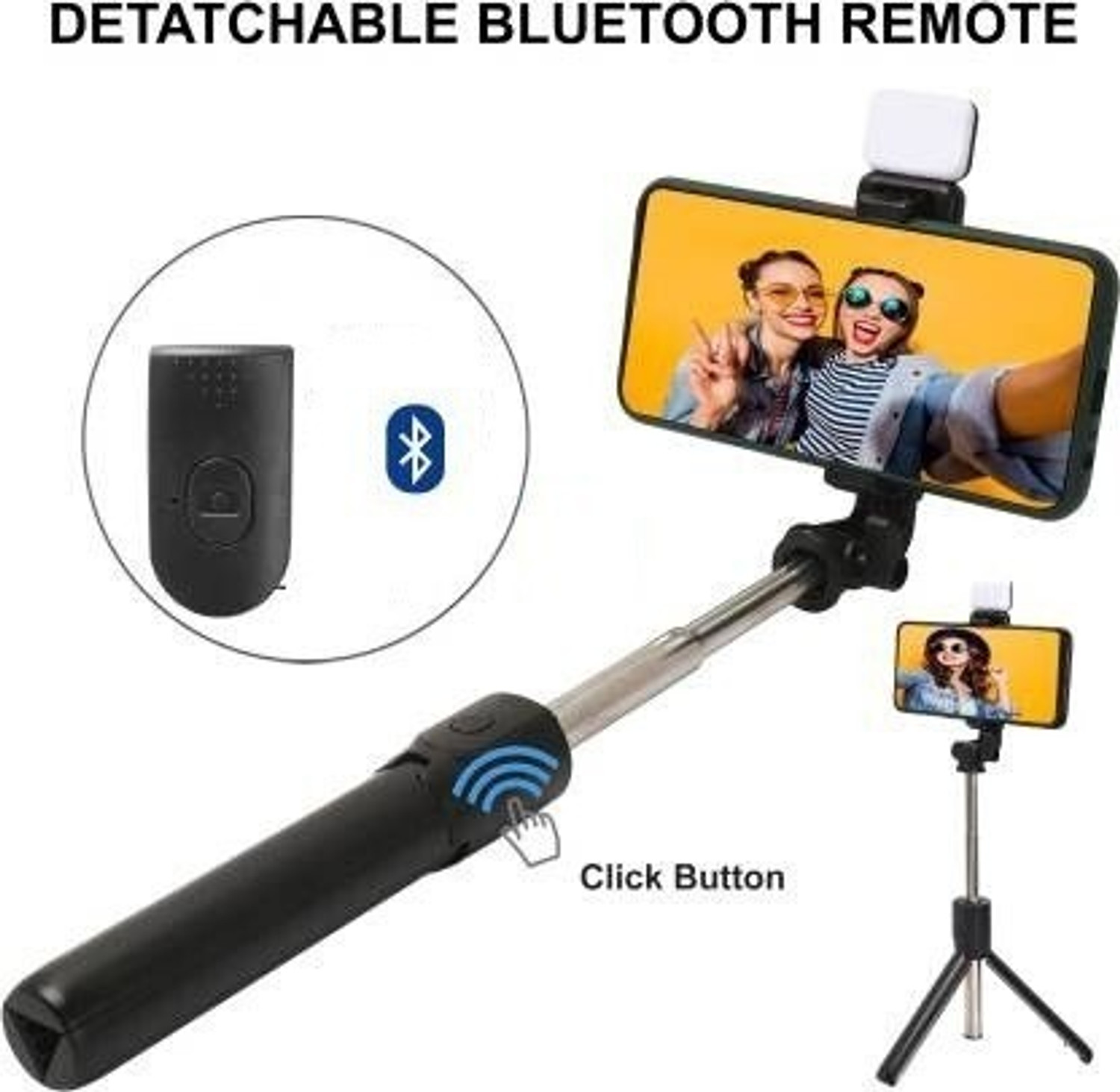 Image of BSVR Perfect Design Selfie Stick with Light, Multi Purpose Use Bluetooth Remote BS102 Bluetooth Selfie Stick