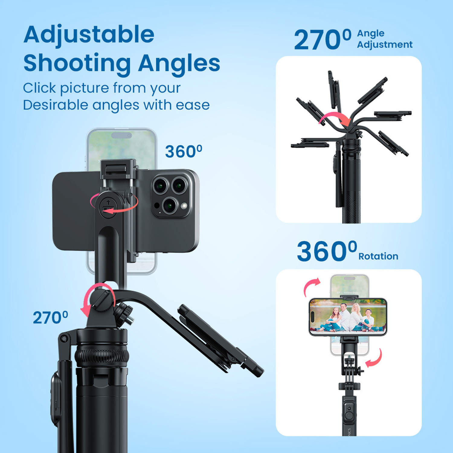 Image of Portronics Lumistick 2 Smart Selfie Stick, 6ft Tripod Stand,3 in 1 Multifunctional design Bluetooth Selfie Stick