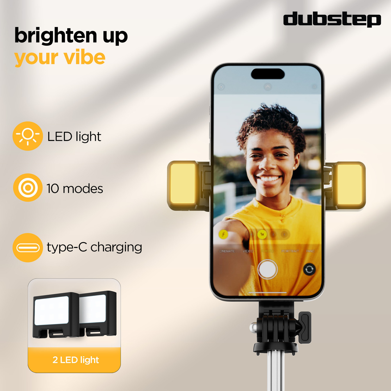 Image of Dubstep Flickstick Lit Smart Selfie Stick with 2 LED Fill Light, 360 Degree Rotation Bluetooth Selfie Stick