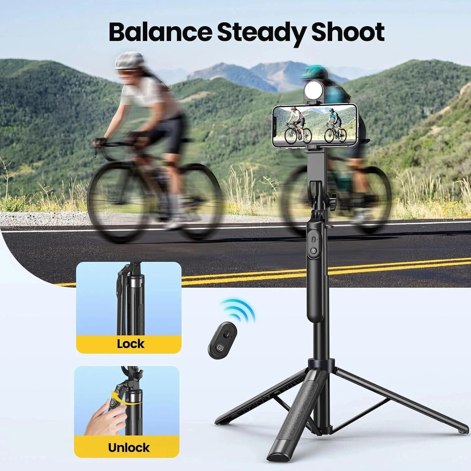 Image of Kingone Long Selfie Stick with Tripod Stand Aluminum 71inch /180cm 360 Degree Rotation Selfie Stick Tripod for Phone Bluetooth Selfie Stick