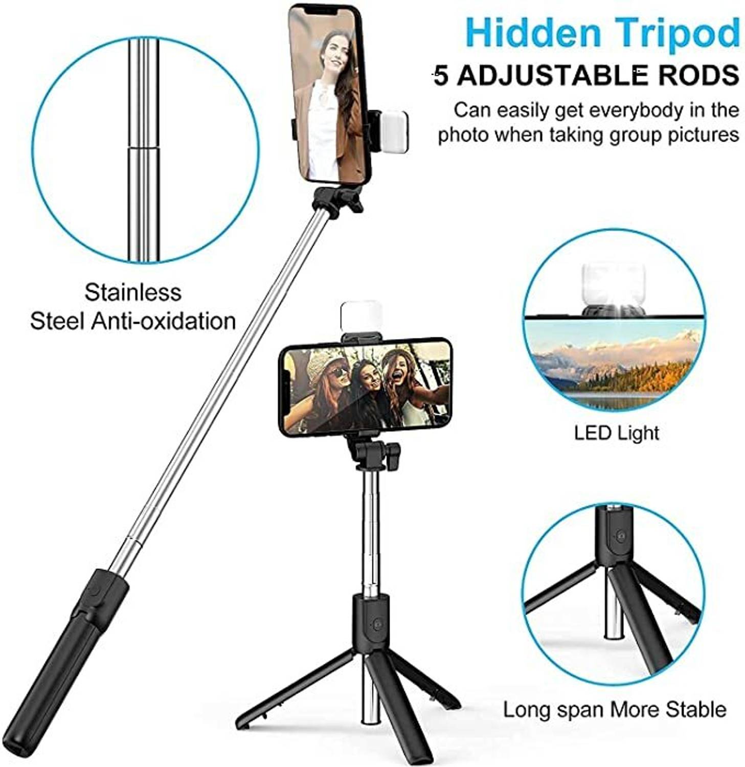 NAFA Bluetooth Selfie Stick Black - Image 5