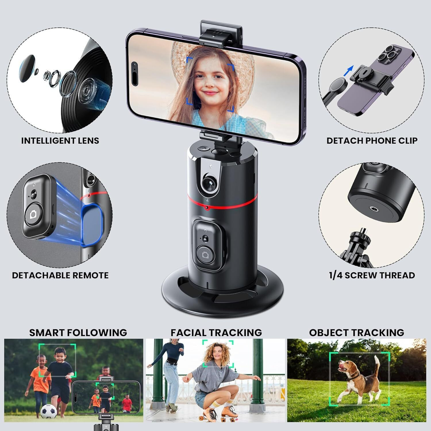 Image of DASUBHA Auto Face Tracking Tripod,360 Rotation Mobile Holder for Smart Video&Photo Shooting with Remote,No App Needed,Gimbal Stabilizer with Gesture Control for Vlog,Streaming & Video Recording,Black Bluetooth Selfie Stick