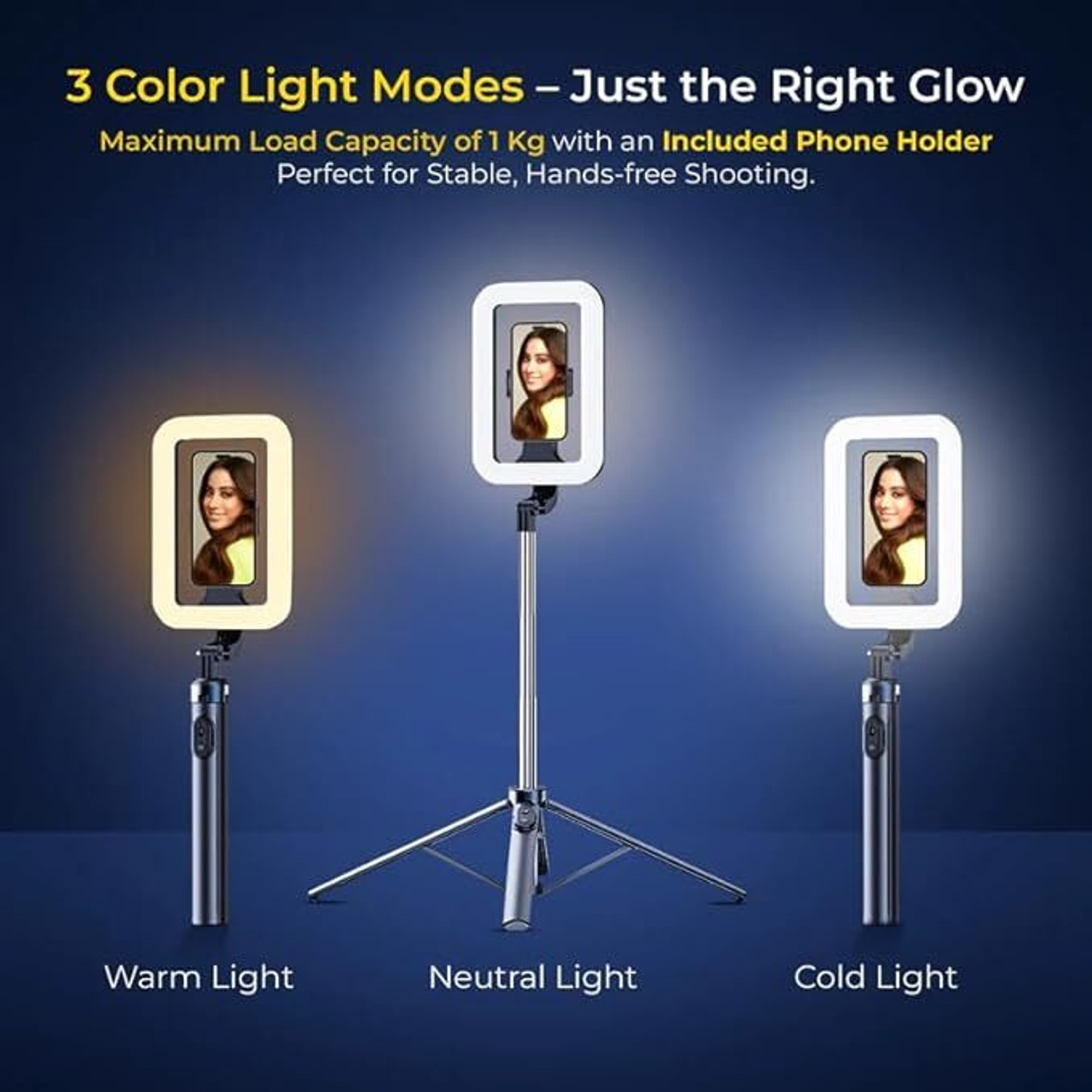 Image of DIGITEK DTR 630 SS Extendable Fill Light, Quadpod Base, Wireless Remote, 5.25ft Max Height, 6-Section Bluetooth Selfie Stick (Black, Remote Included)