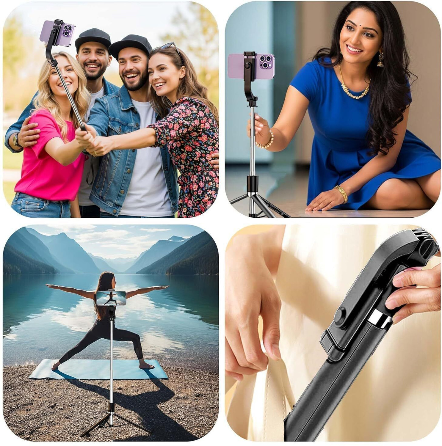 Image of BASS BLING 6.5 Ft (170 cm) Steel Selfie Stick with Tripod & Bluetooth Remote | 360 Rotatable Holder - Android & lightining Compatible Bluetooth Selfie Stick