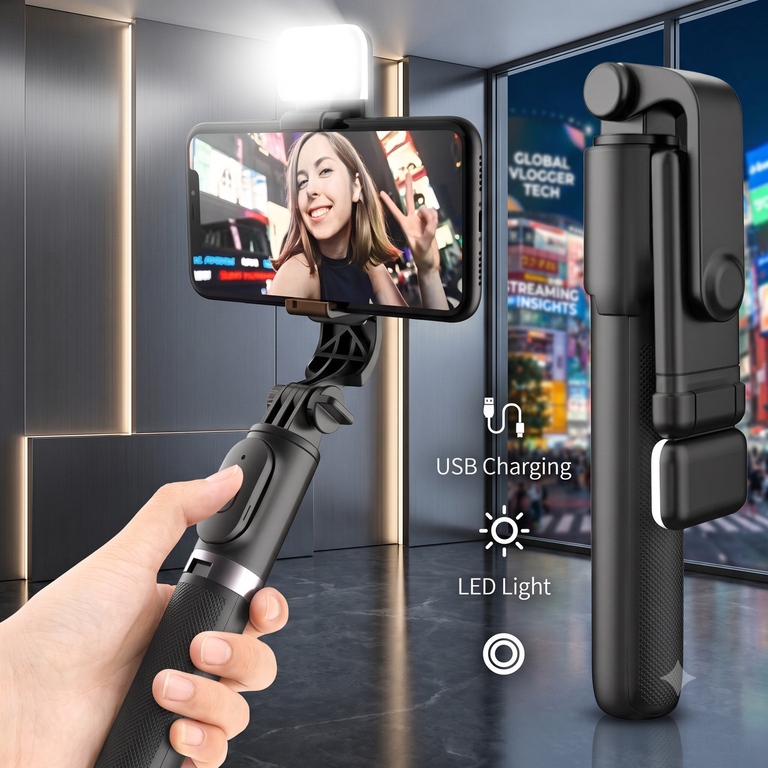 Image of PRODART Wireless Remote Control with LED Light Bluetooth Selfie Stick