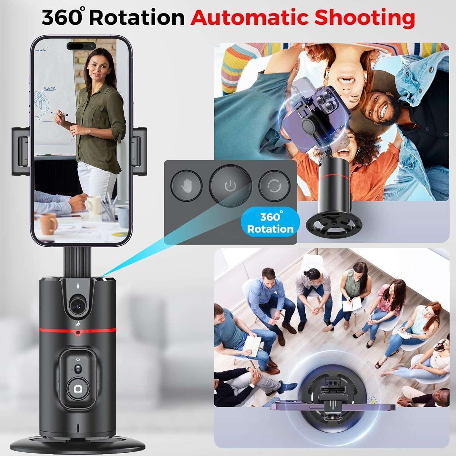 Image of DASUBHA Auto Face Tracking Tripod,360 Rotation Mobile Holder for Smart Video&Photo Shooting with Remote,No App Needed,Gimbal Stabilizer with Gesture Control for Vlog,Streaming & Video Recording,Black Bluetooth Selfie Stick