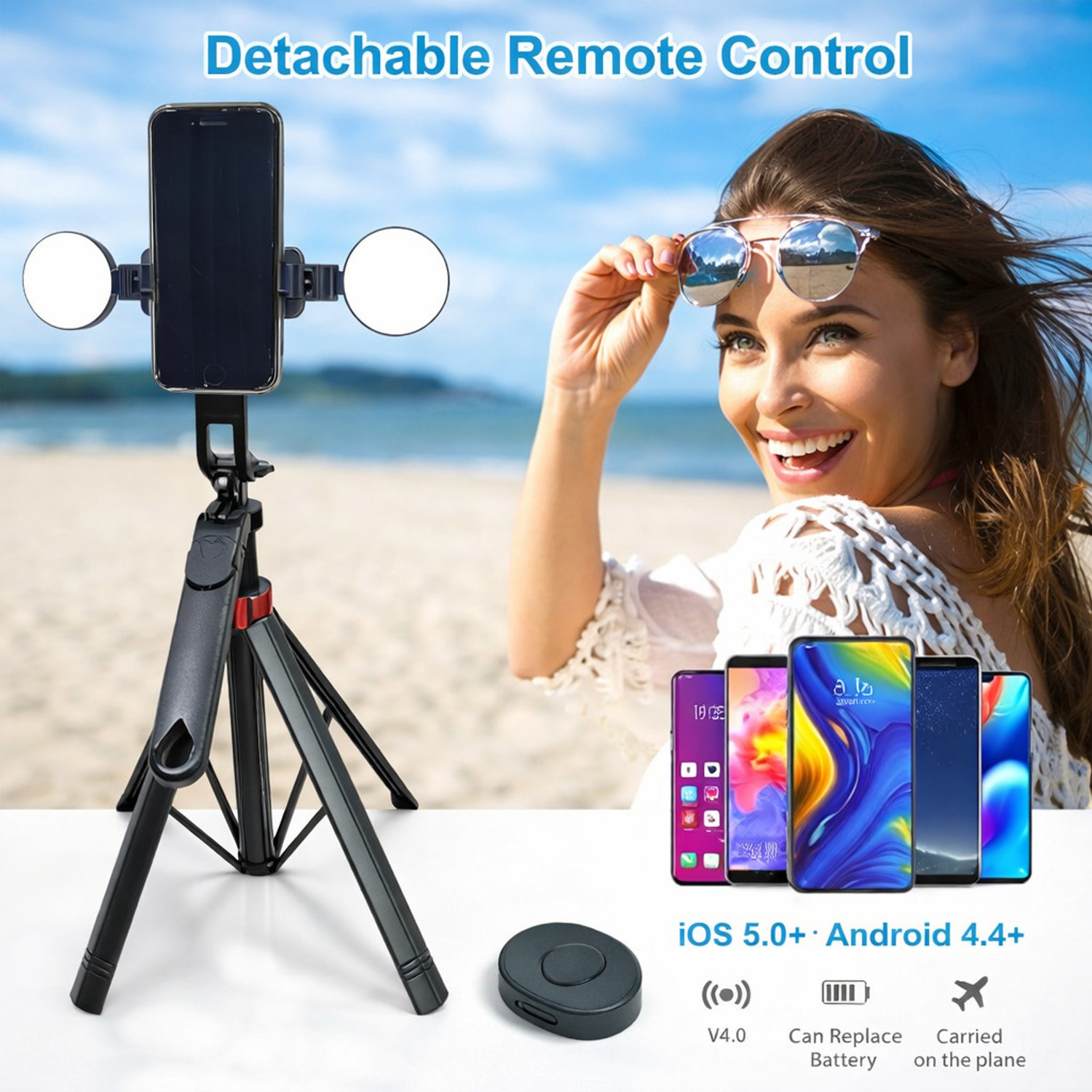 Image of FITRIC P185-K Professional 3-in-1 Extendable Selfie Stick Tripod with Detachable Bluetooth Remote, 360 Rotating Phone Holder, Anti-Shake Aluminum Handle, 4-Leg Stable Stand, Universal 1 /4 Inch Screw Mount Compatible with Android , DSLR & Action Cameras, Lightweight Portable Travel Vlogging Stick, Handsfree Photography Stand for Reels, YouTube, Live Streaming, Video Calls, Group Photos, Outdoor Shooting, Content Creators, Influencers and Everyday Smartphone Users Bluetooth Selfie Stick
