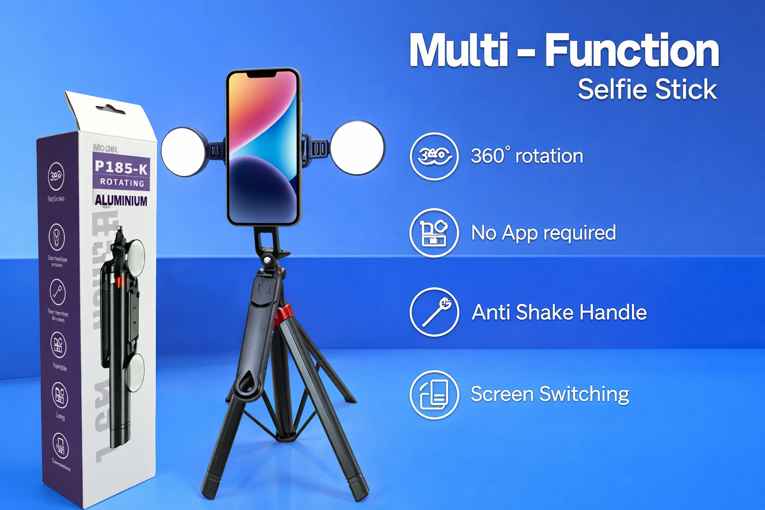 Image of FITRIC P185-K Professional 3-in-1 Extendable Selfie Stick Tripod with Detachable Bluetooth Remote, 360 Rotating Phone Holder, Anti-Shake Aluminum Handle, 4-Leg Stable Stand, Universal 1 /4 Inch Screw Mount Compatible with Android , DSLR & Action Cameras, Lightweight Portable Travel Vlogging Stick, Handsfree Photography Stand for Reels, YouTube, Live Streaming, Video Calls, Group Photos, Outdoor Shooting, Content Creators, Influencers and Everyday Smartphone Users Bluetooth Selfie Stick