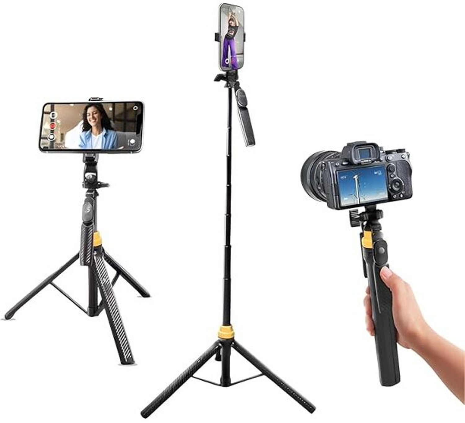 Image of DIGITEK DTR-555 SS 5.57ft Foldable Tripod Selfie Stick for Smartphones & Cameras, 360 Rotation, 3-Leg Base, 2Kg Load, 10m Wireless Remote, 7 Section Bluetooth Selfie Stick
