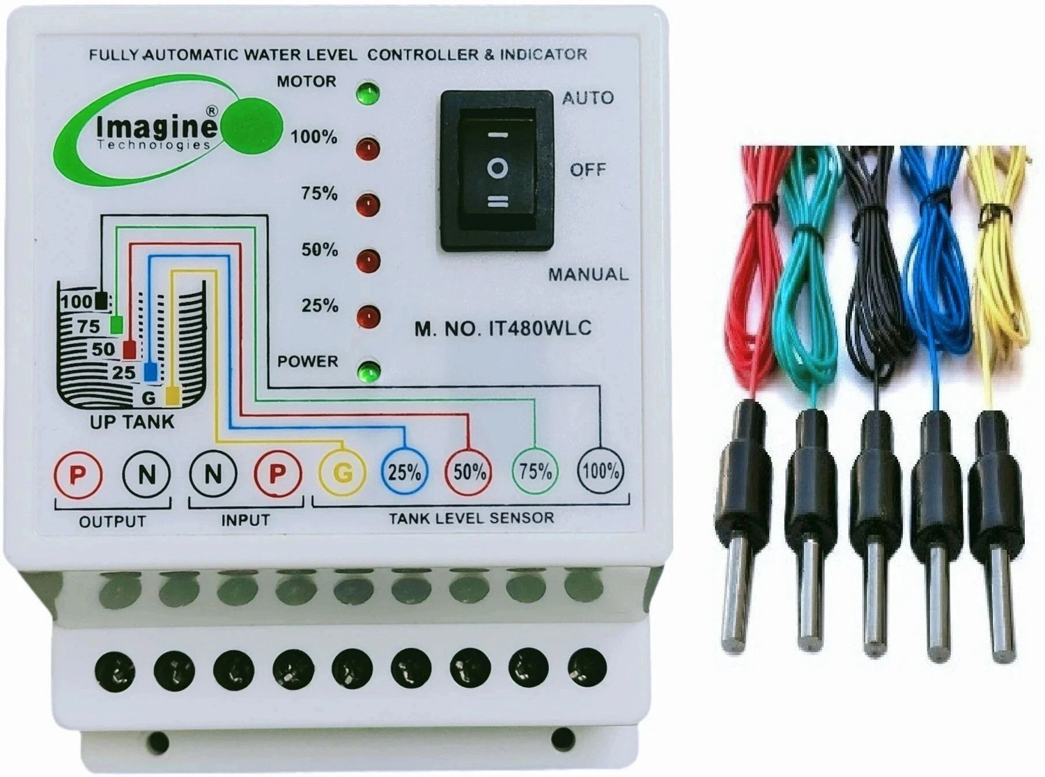 Image of Imagine Technologies Fully Automatic Water Level Controller With 25%,50%,75%,100% Level Indicator Wired Sensor Security System