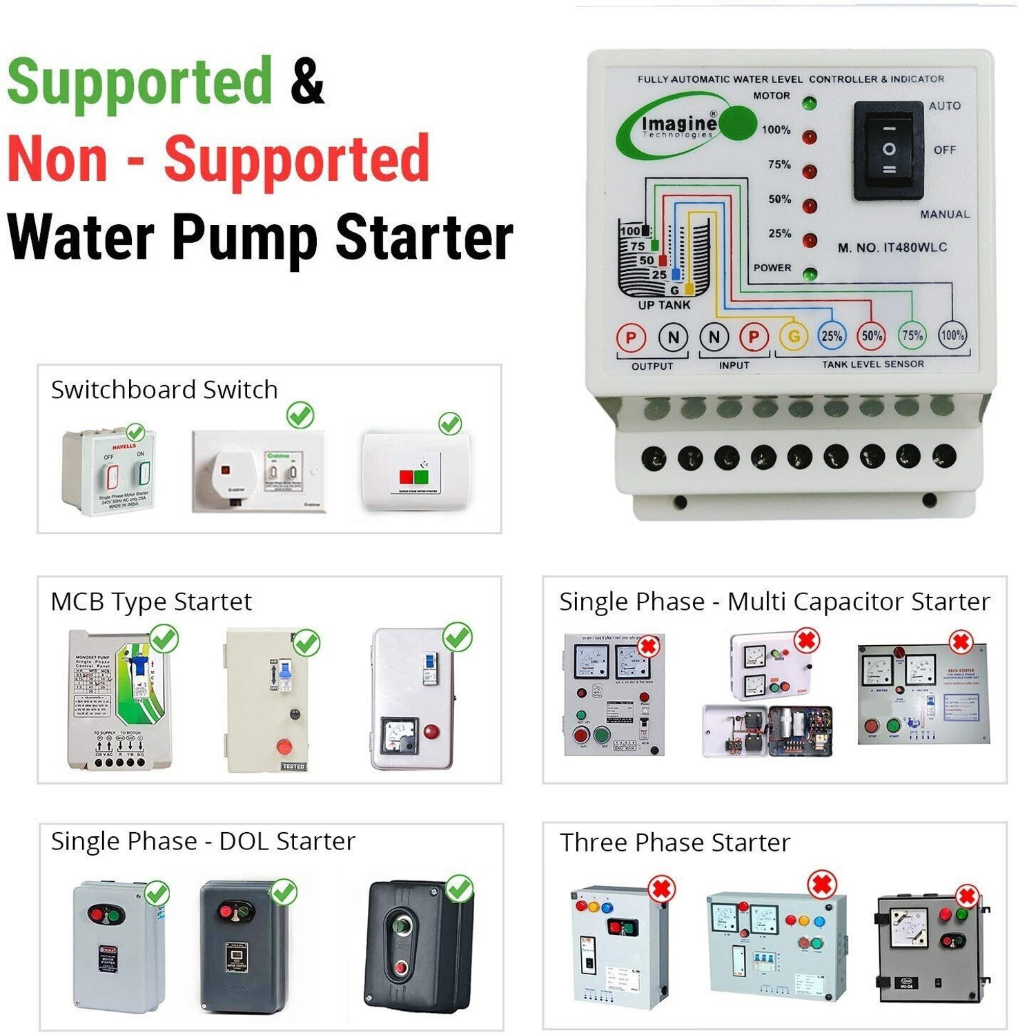 Image of Imagine Technologies Fully Automatic Water Level Controller With 25%,50%,75%,100% Level Indicator Wired Sensor Security System