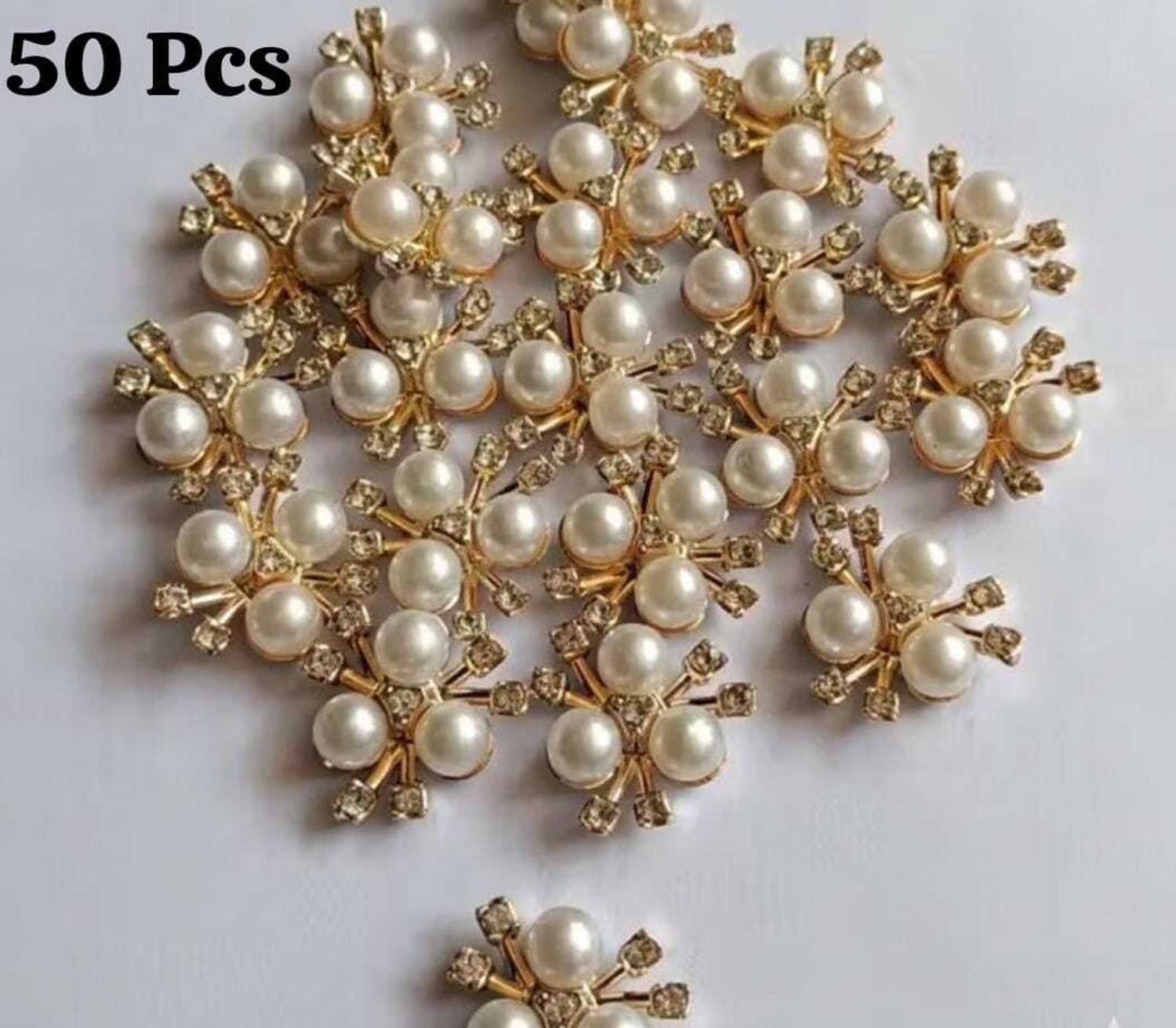 Vivalace Pack of 50 Pcs Flat Back Zarkan Rhinestone Flower Shape Buttons for Brooches Gold Beads