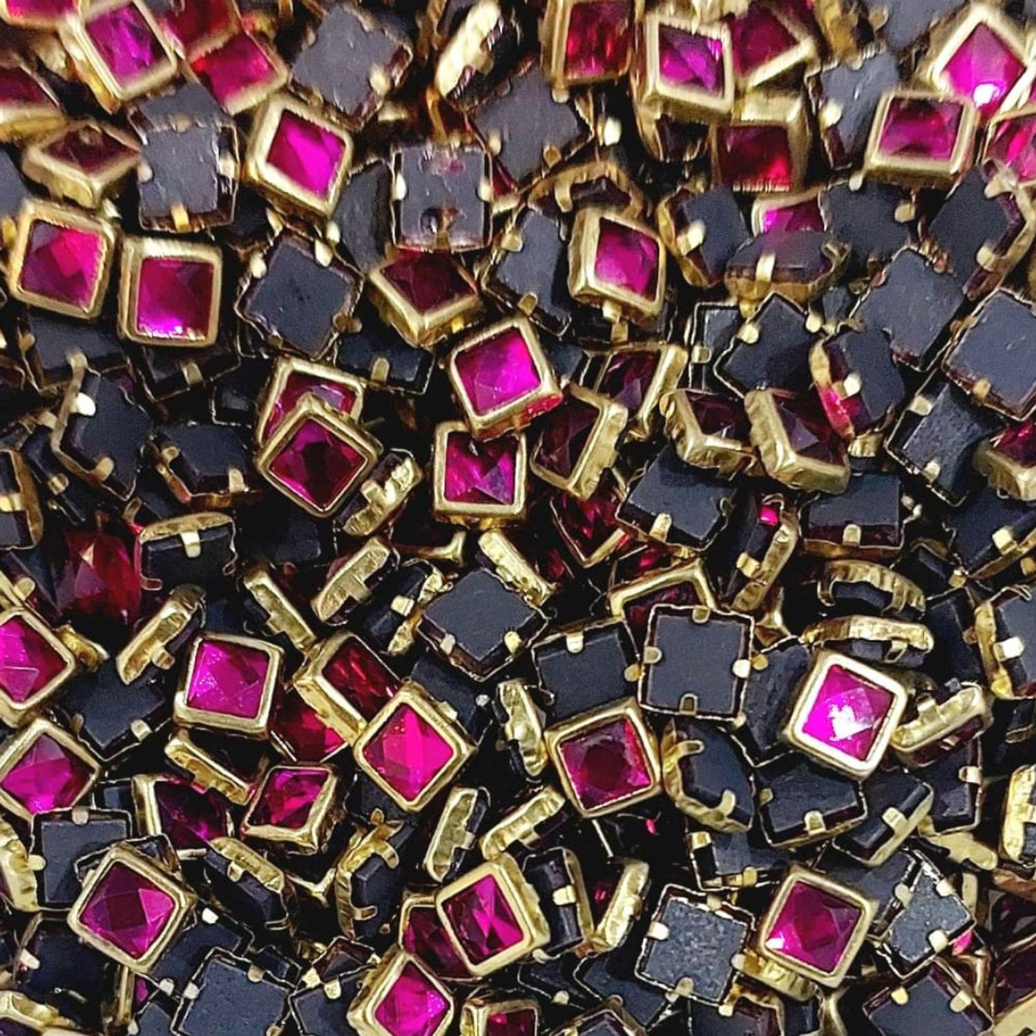 BharatSS 4x4 MM Square Shape Kundan Stone, Glossy Finish, Pink Colour Pink Beads