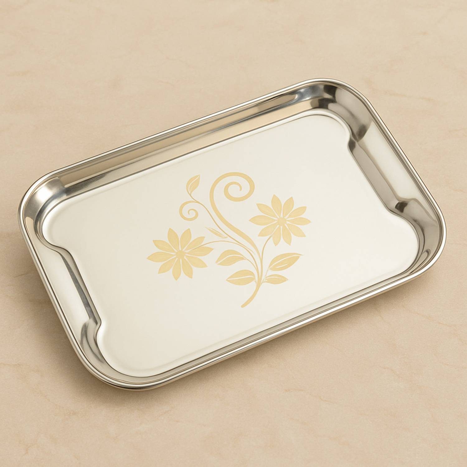 BRIGHT BLOOM Stainless Steel Tea & Snack Tray – Medium, Durable, Rust-proof Plate Tray Serving Set