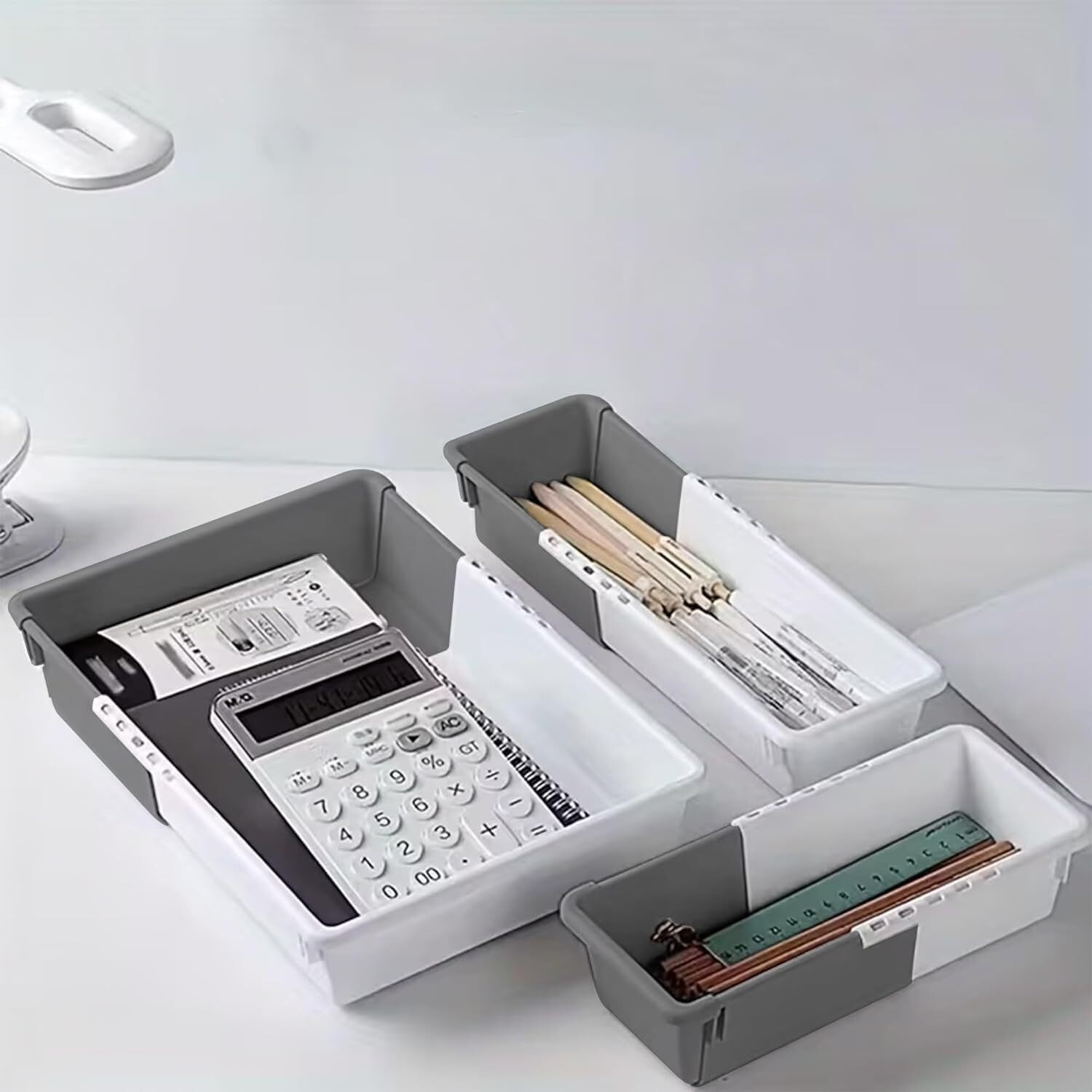Image of AK10ZONE Plastic Adjustable Expandable Plastic Drawer Organizer Tray Set Storage Basket