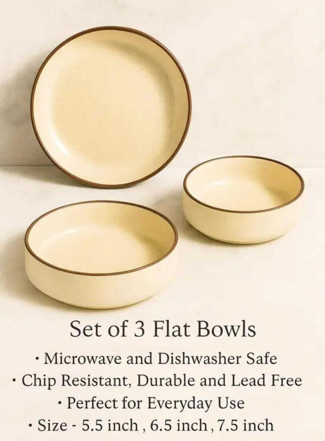 Image of AMRUK Flat Deep Serving Bowl Set of 3 800ml, 600ml, 500ml Glossy Finish Ideal Plate Serving Set