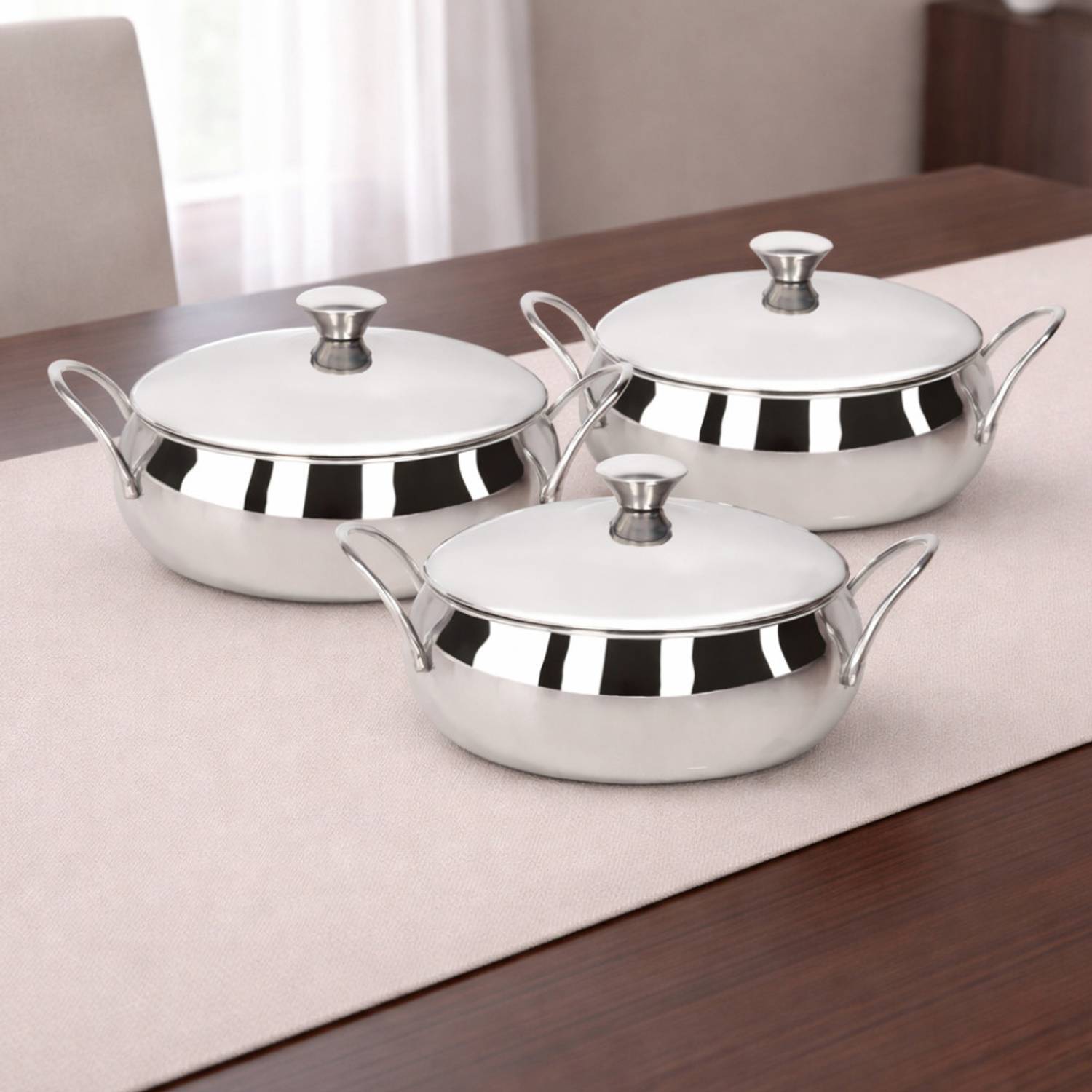 VINOD 3-Piece Blue Stainless Steel Serving Bowls - Image 1