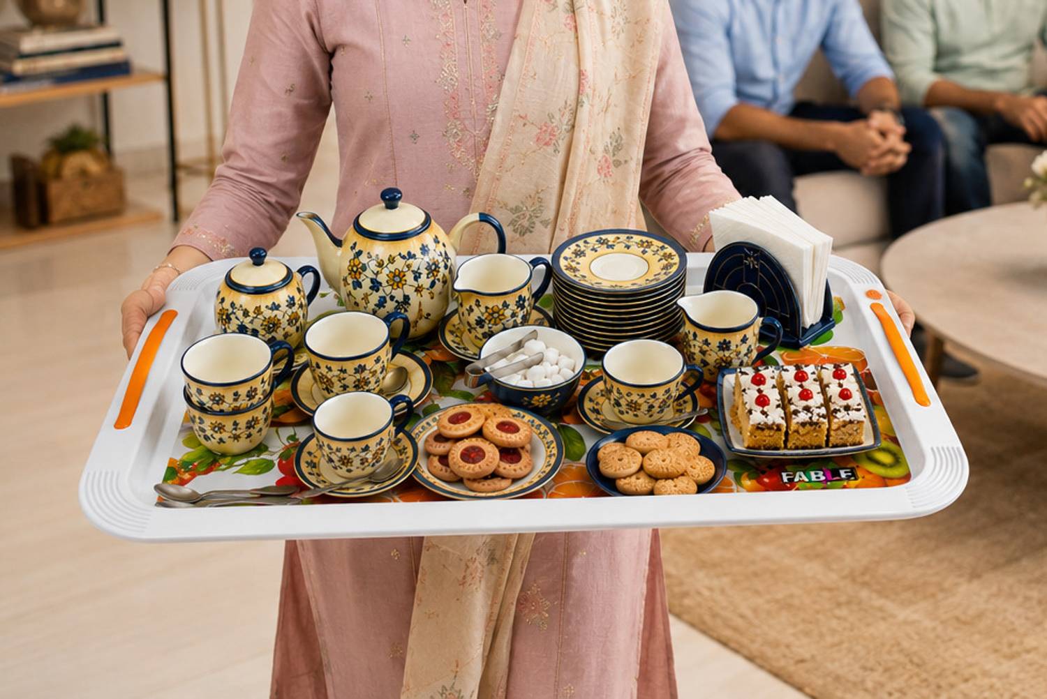 Nabhya Jumbo Printed Plastic Rectangular Shape Serving Tray for