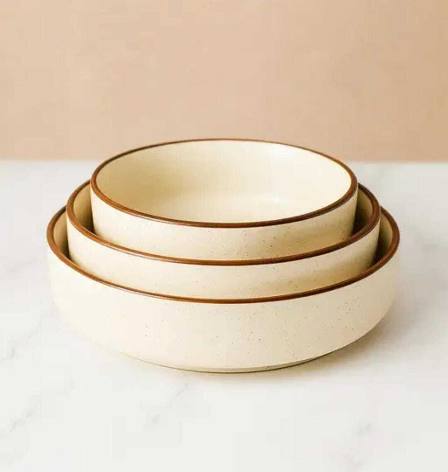 Image of AMRUK Flat Deep Serving Bowl Set of 3 800ml, 600ml, 500ml Glossy Finish Ideal Plate Serving Set