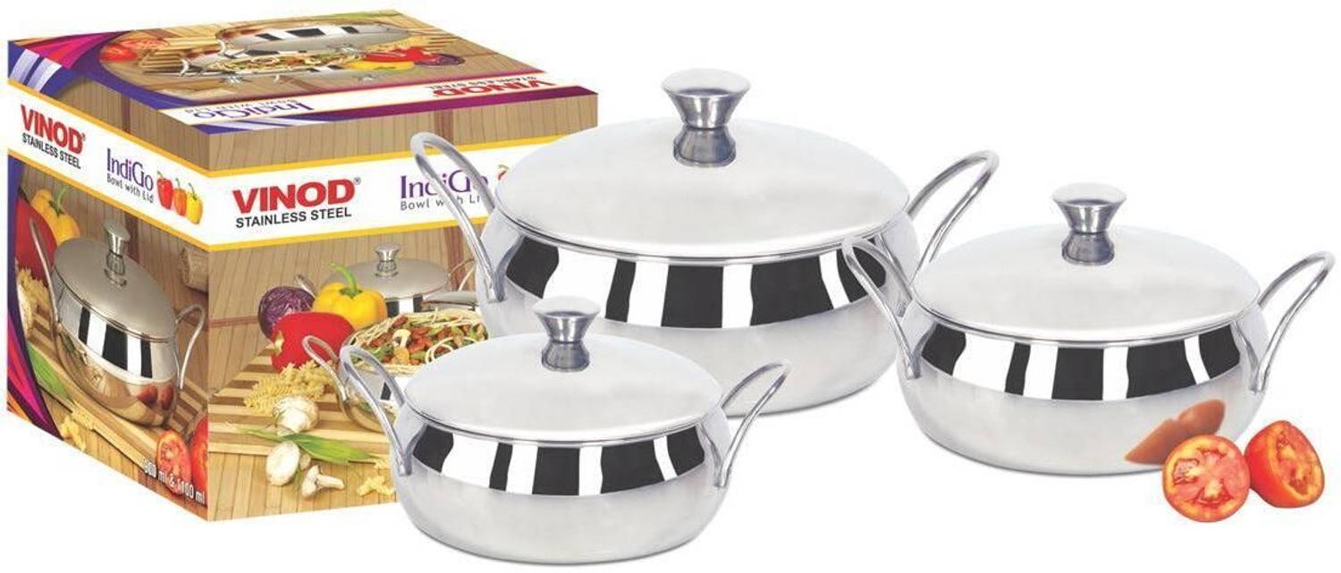 VINOD 3-Piece Blue Stainless Steel Serving Bowls - Image 2