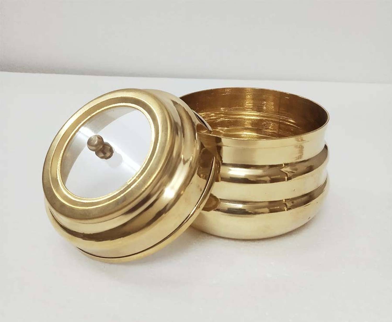 Brassdesign Antique Brass Multipurpose Ghee/Pickle Container with Embossed Designer Spoon Container Serving Set