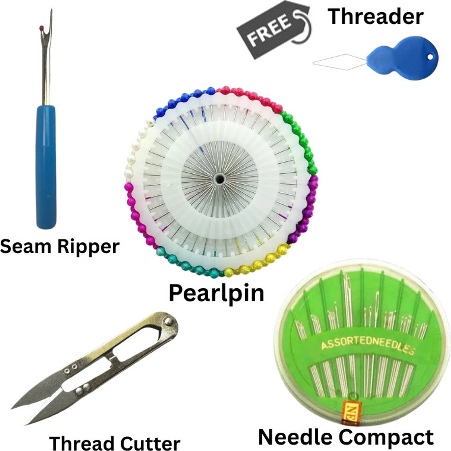 BKS Seam Ripper Threader Moti Pin Cutter Needle Compact Sewing Kit