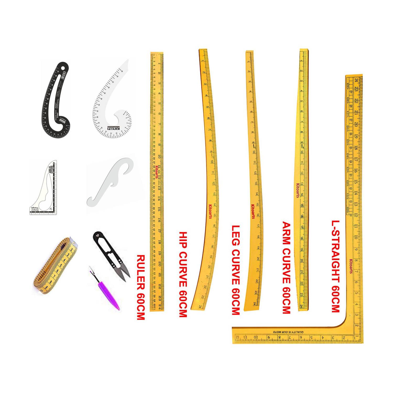 Kitoarts Wooden Tailoring Scales,Curves Scale for Tailoring With French Curves Sewing Kit