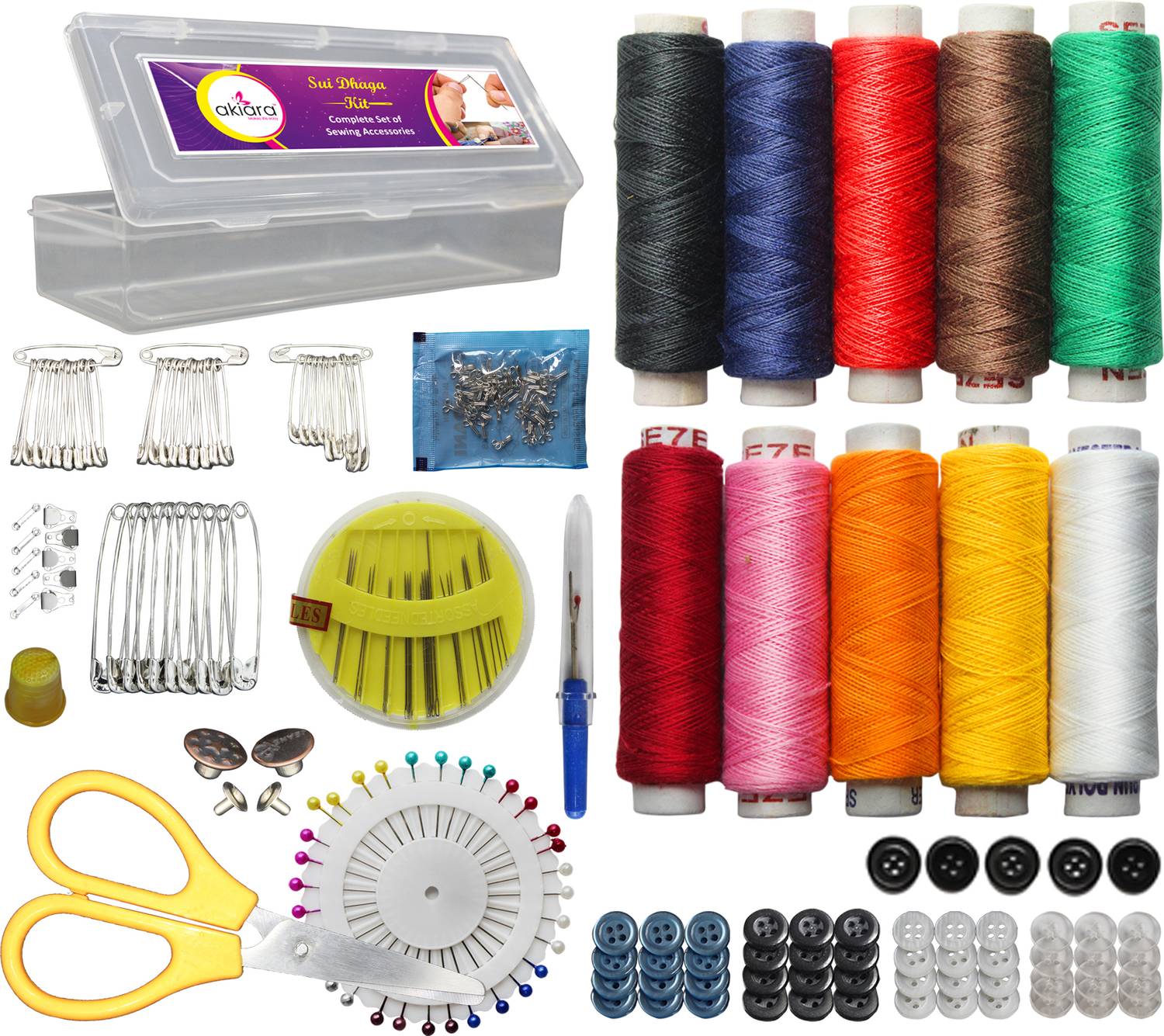 akiara Thread and Needle Sui Dhaga Kit For Home and Travel Sewing Kit Box Repair Set Sewing Kits Sewing Kit