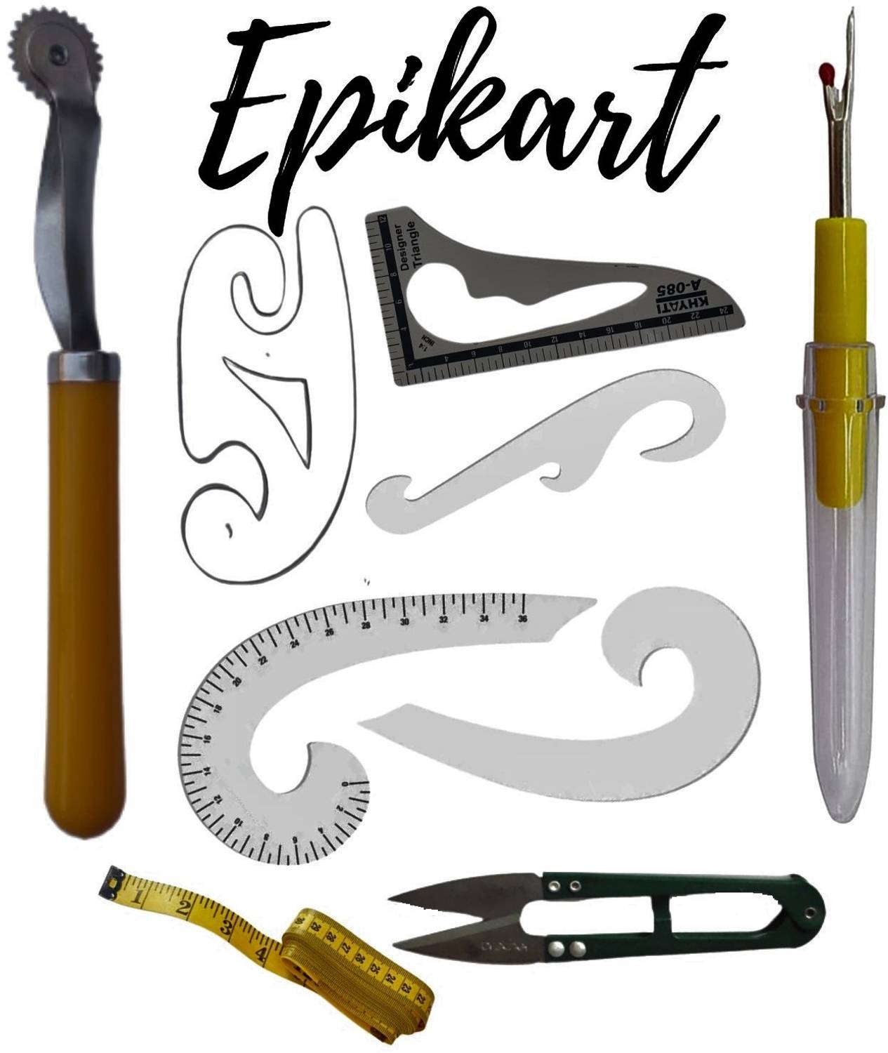 epikart Tailoring Materials Curve 5, Tape, Ripper, Tracing Wheel, Trimmer Combo Pack Sewing Kit