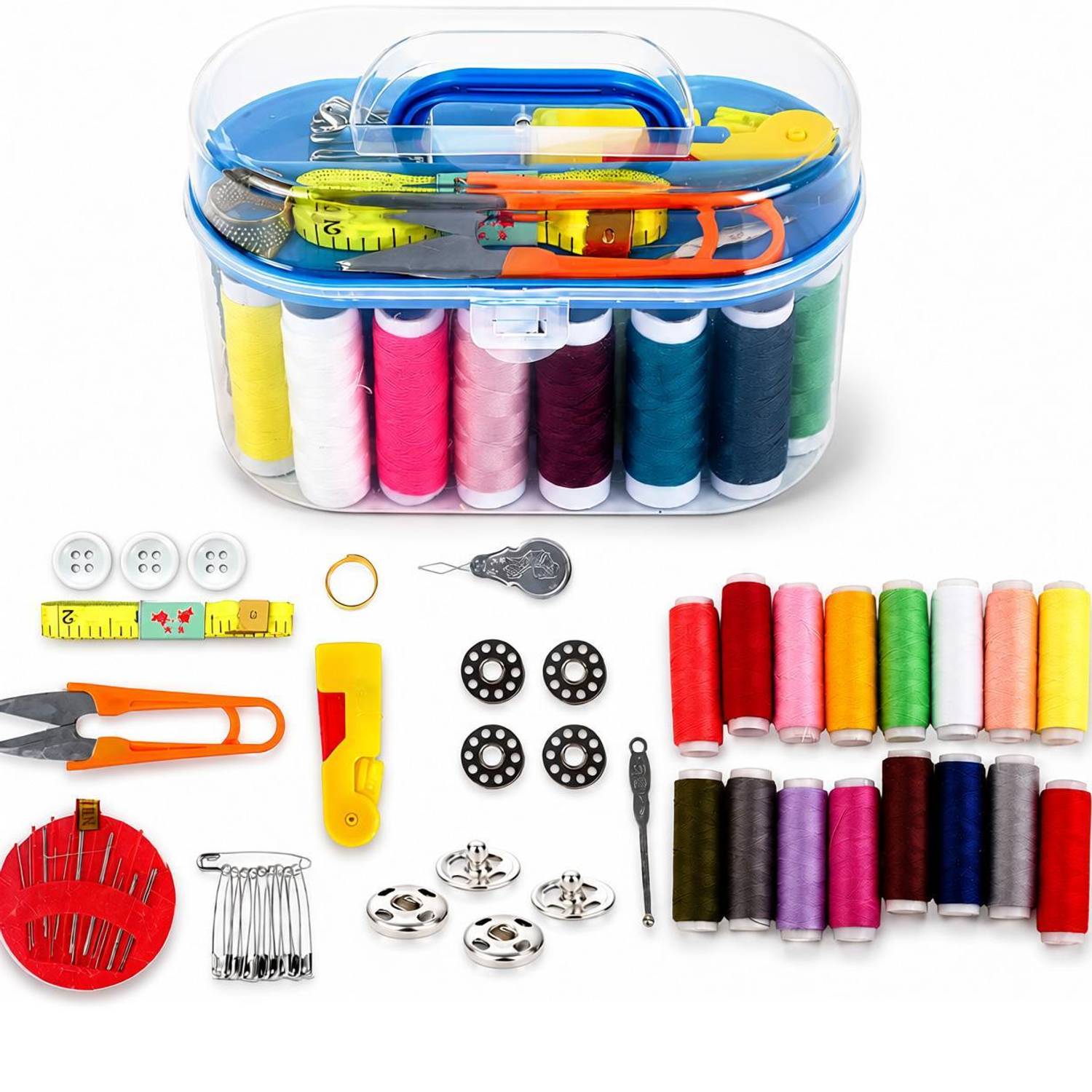 Onshoppy Double Layer Multipurpose Tailoring Transparent Plastic Box with all Accessories Sewing Kit